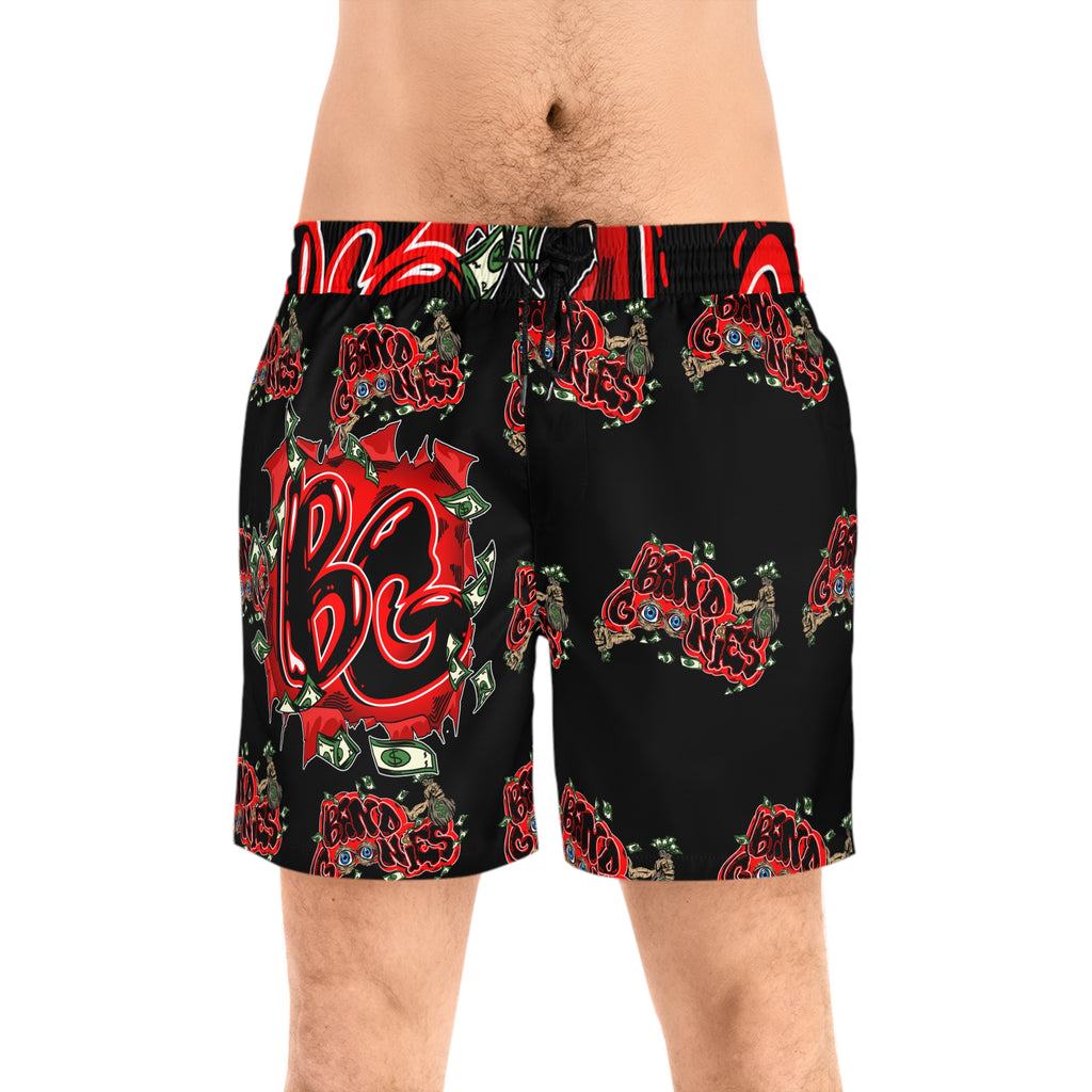 Men's Mid-Length Swim Shorts | Black & Red