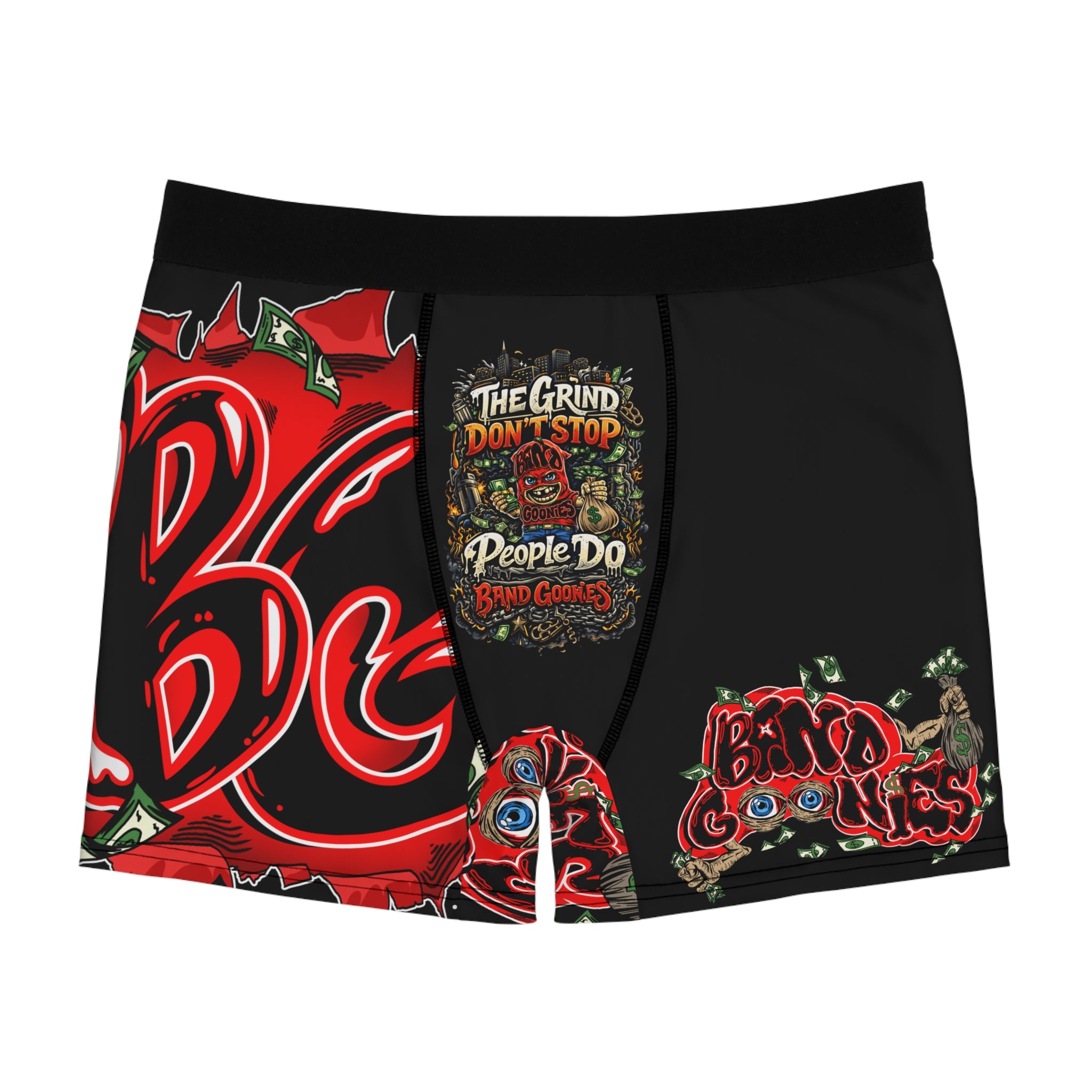 Men's Boxer Briefs (Black) | Red Goonie "The Grind Don't Stop, People Do"
