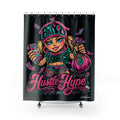 Bathroom Shower Curtain | Pink & Teal Girl Goonie "Hustle over Hype"