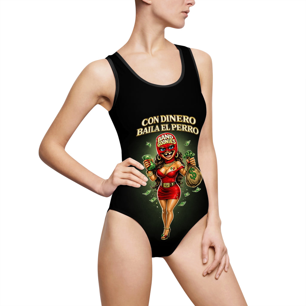 Women's Classic One-Piece Swimsuit | Mexican Girl Goonie "Con Dinero Baila el Perro"