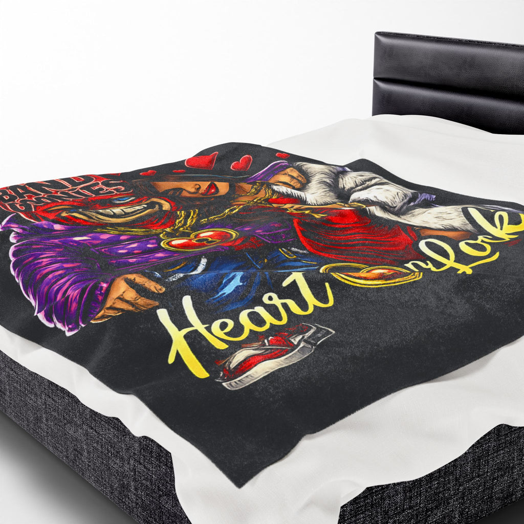 Love Velveteen Plush Blanket (Black) | Red Goonie Couple "Heart on Lock"