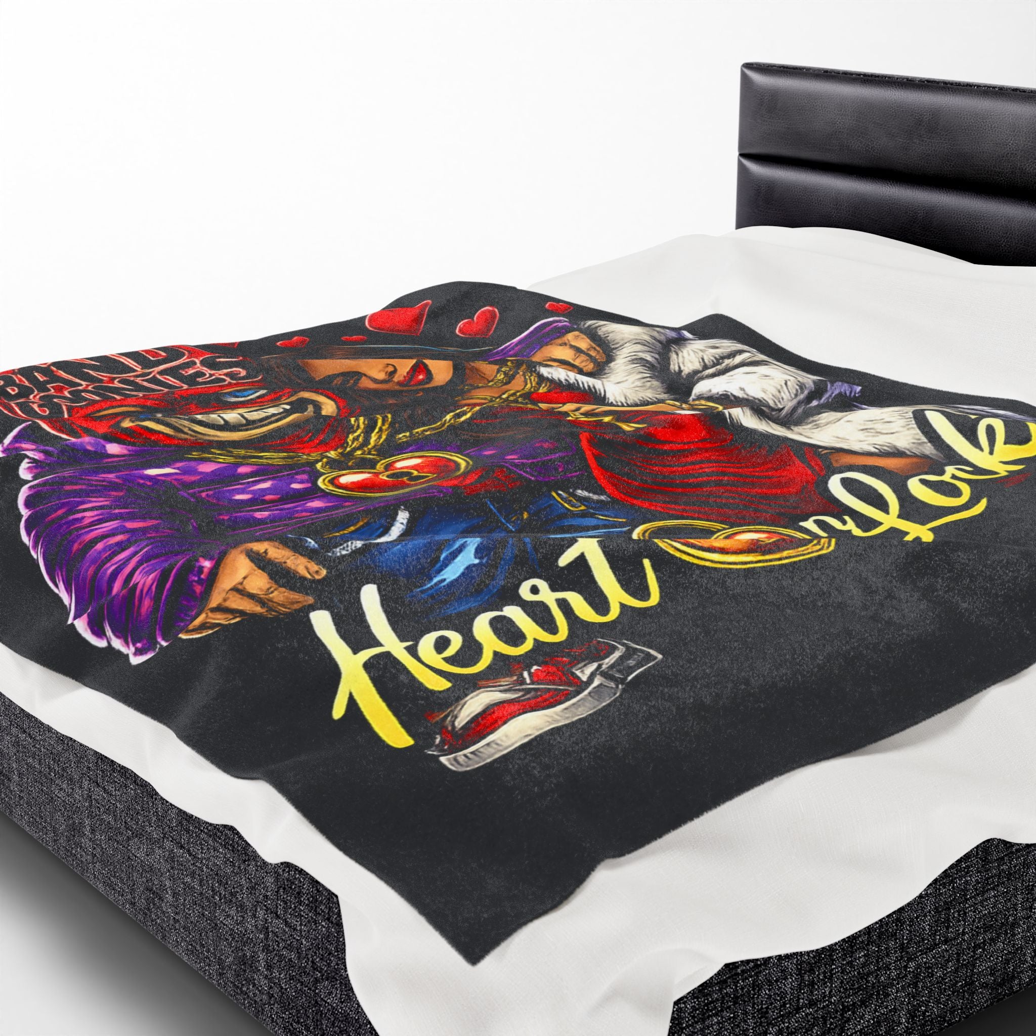 Love Velveteen Plush Blanket (Black) | Red Goonie Couple "Heart on Lock"