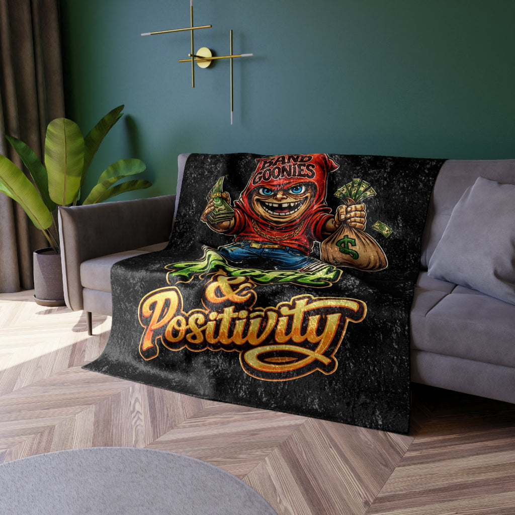 Crushed Velvet Blanket "Profit & Positivity" Red Goonie
