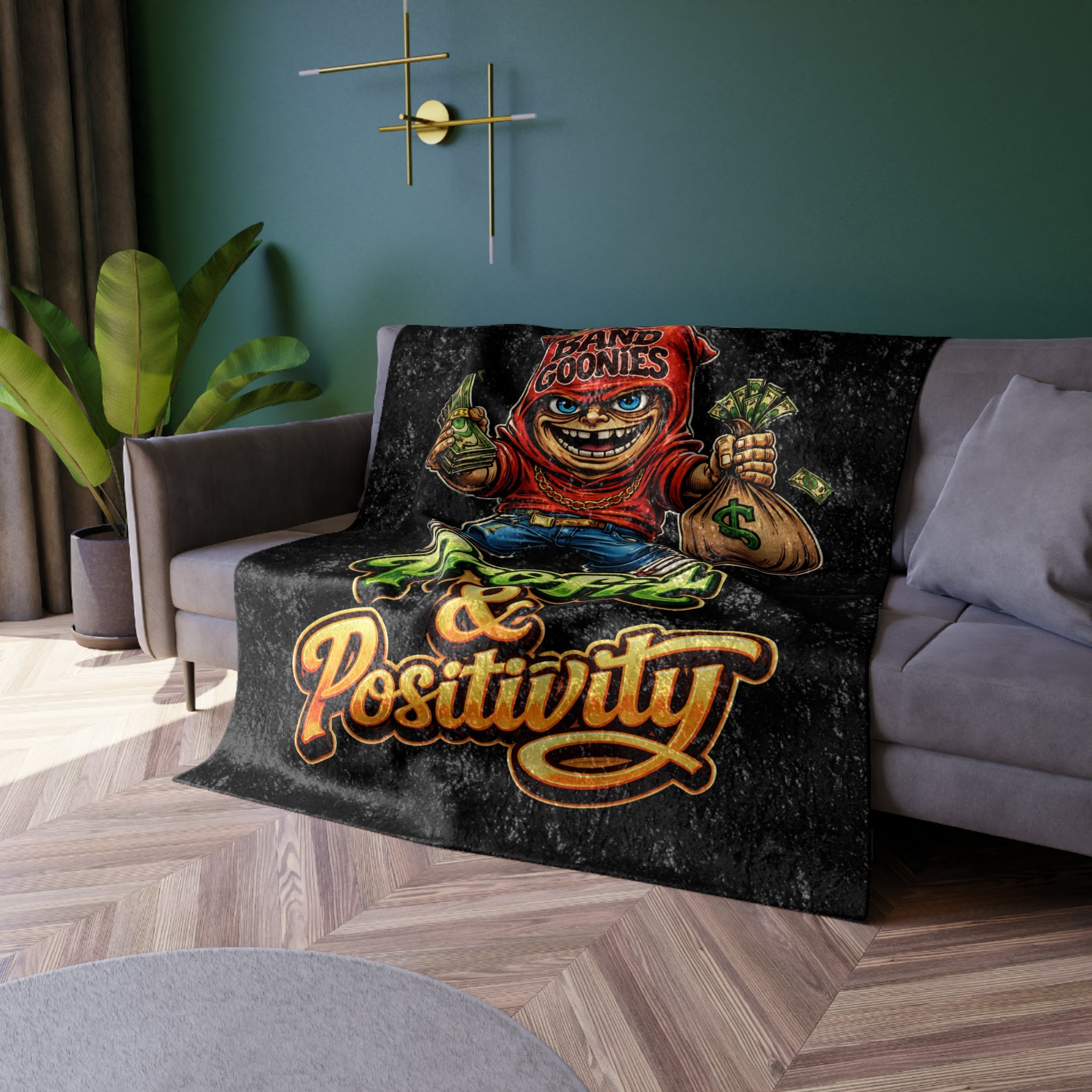 Crushed Velvet Blanket "Profit & Positivity" Red Goonie