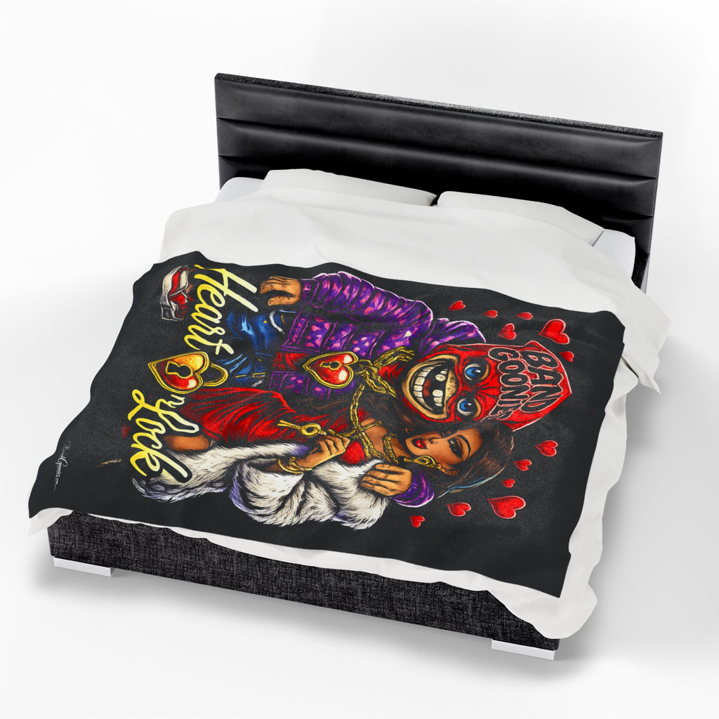 Love Velveteen Plush Blanket (Black) | Red Goonie Couple "Heart on Lock"
