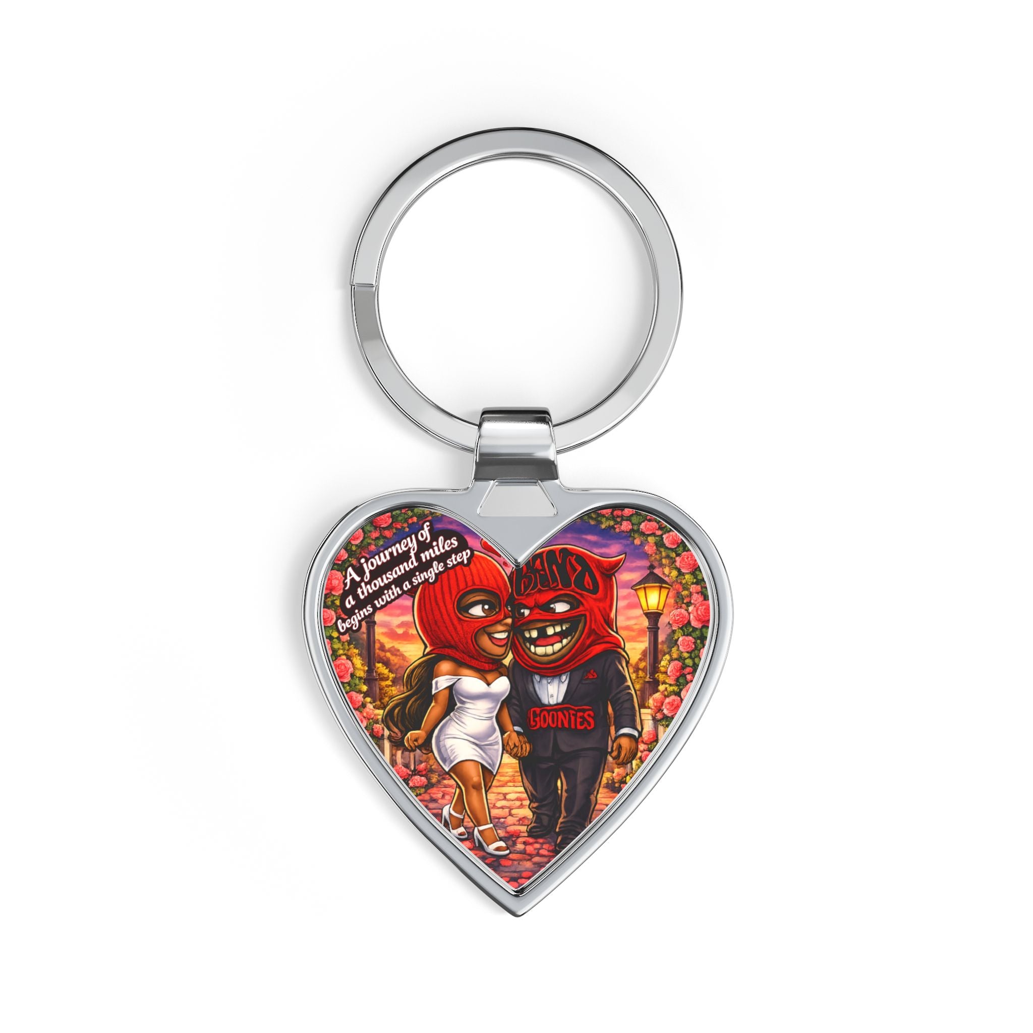 Heart Keychain | Red Goonie Couple "A Journey of a Thousand Miles Begins with a Single Step"