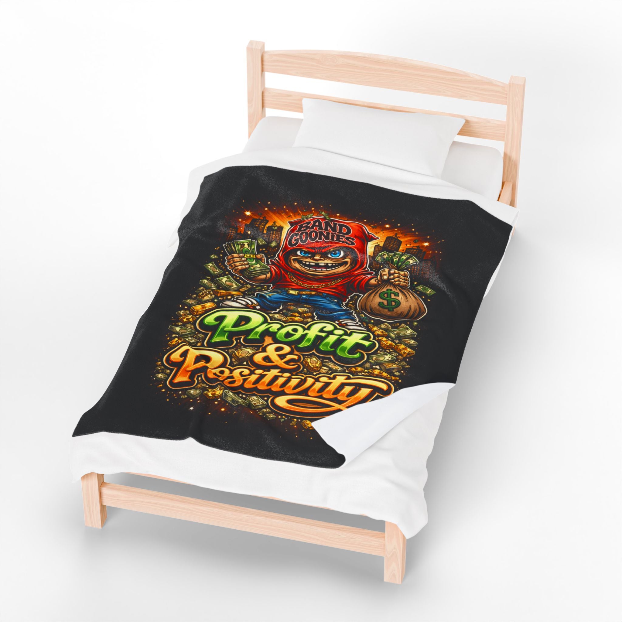 Velveteen Plush Blanket (Black) | Red Goonie "Profit & Positivity" (60" x 80")
