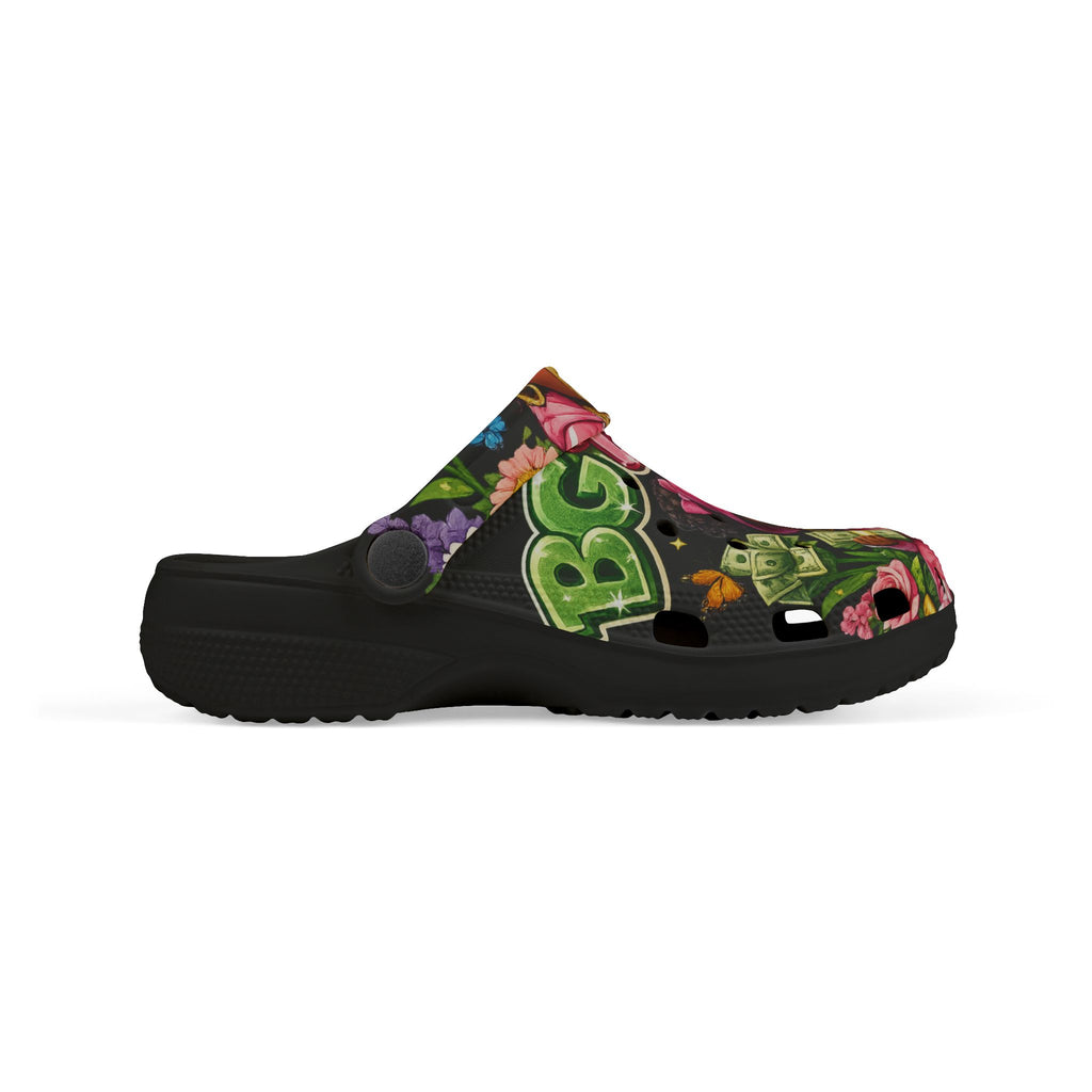 Kid's Foam Clogs (Black) | Pink BG Babies "Flowers & Funds"