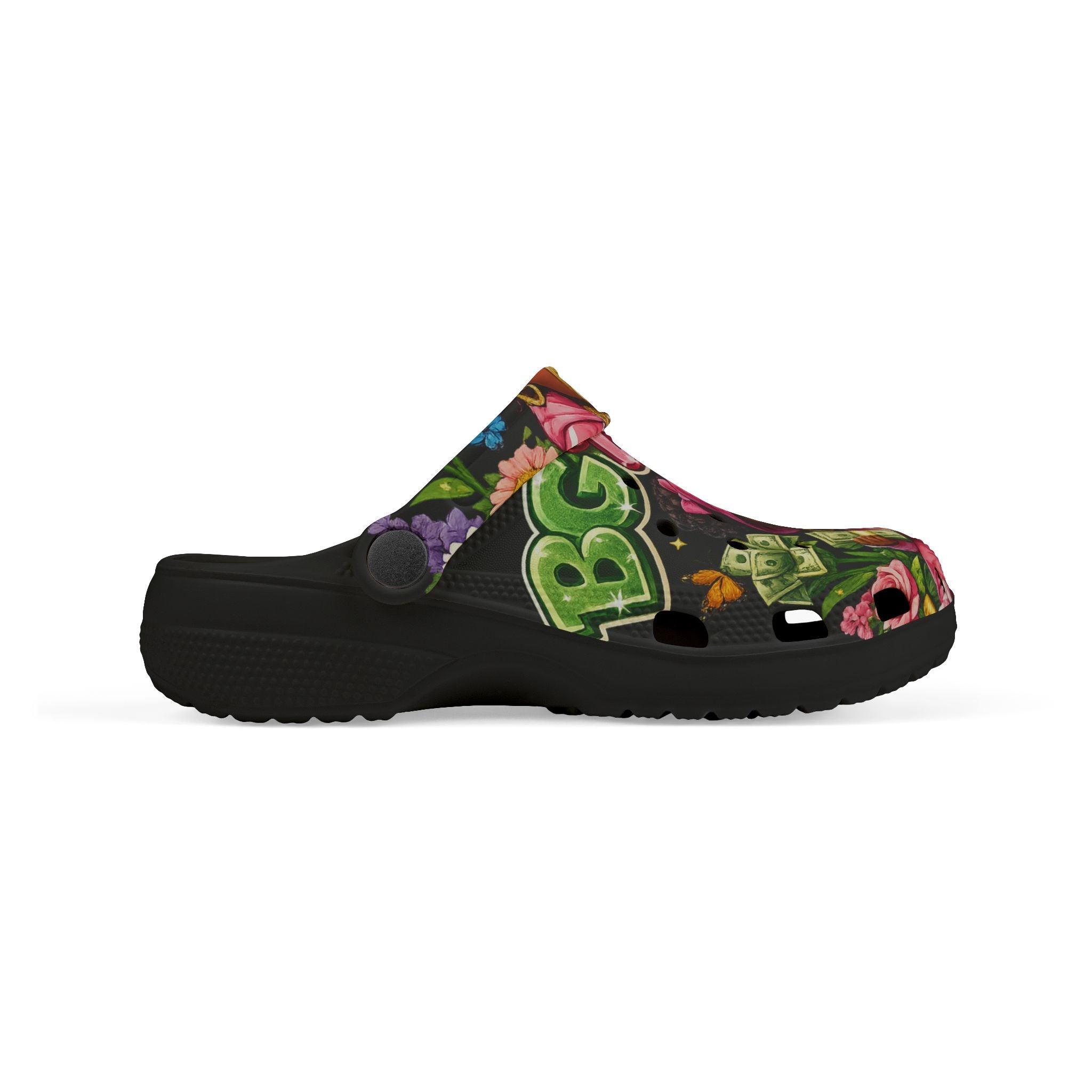 Kid's Foam Clogs (Black) | Pink BG Babies "Flowers & Funds"