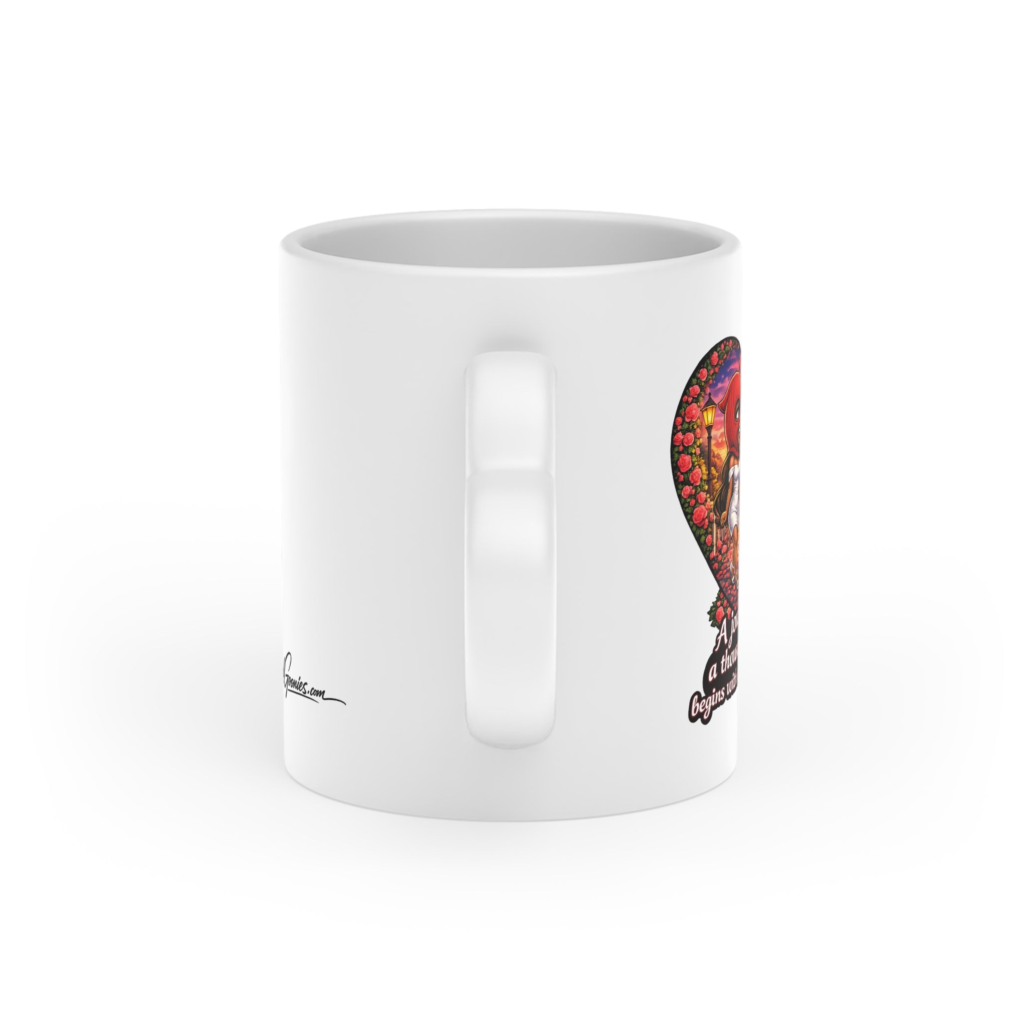 Heart-Shaped Mug | Red Goonie Couple "A Journey of a Thousand Miles Begins with a Single Step"