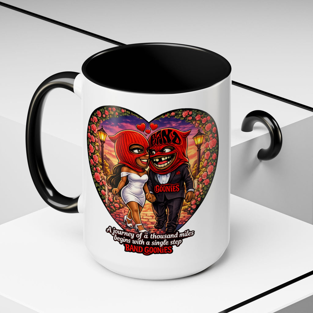 Accent Coffee Mug (15oz) | Red Goonie Couple "A Journey of a Thousand Miles Begins with a Single Step"