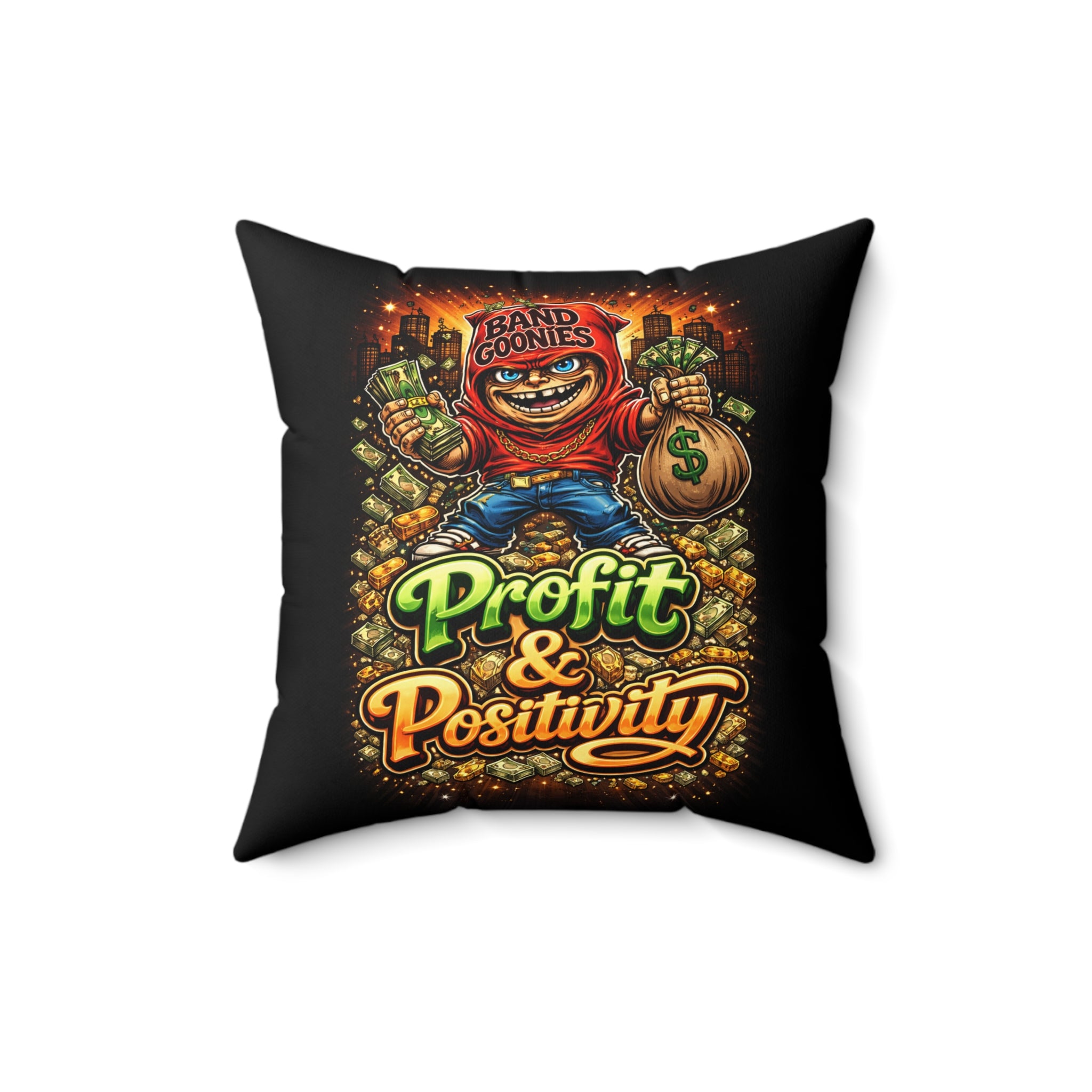 Polyester Square Pillow | Red Goonie "Profit & Positivity"