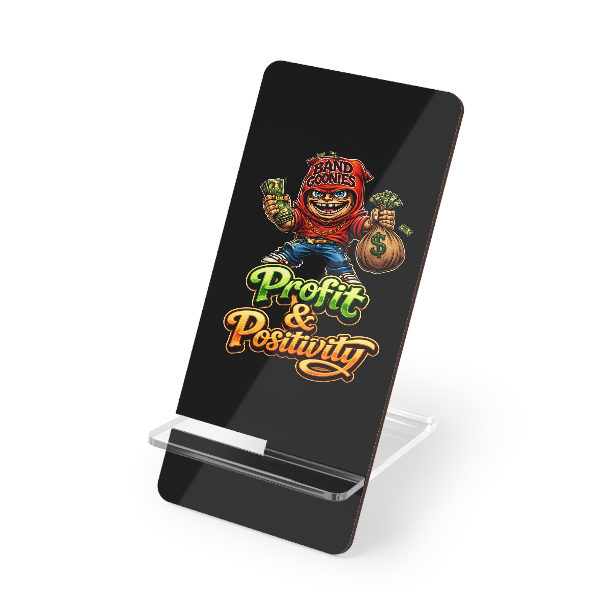"Profit & Positivity" Red Goonie Mobile Display Stand for Smartphones