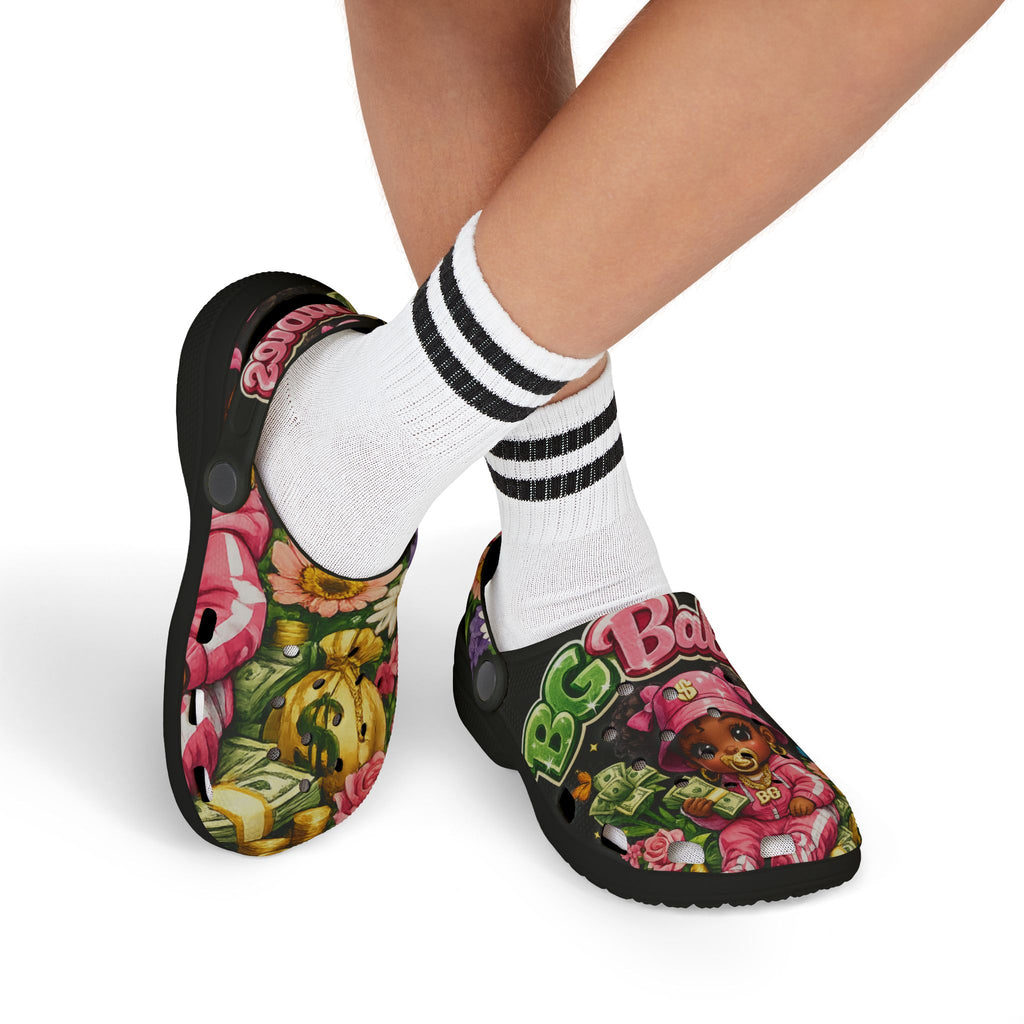 Kid's Foam Clogs (Black) | Pink BG Babies "Flowers & Funds"