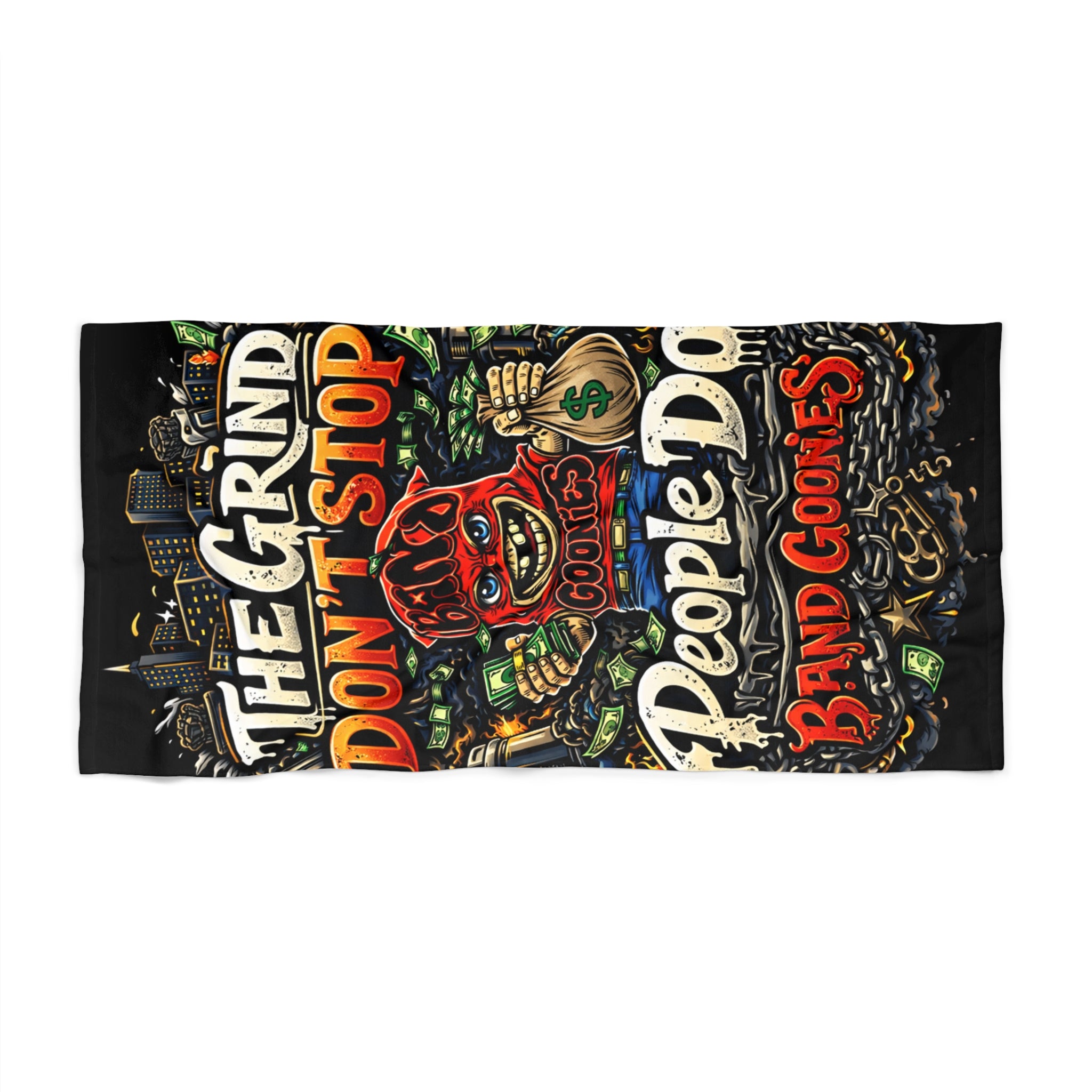 Beach Towel | Red Goonie "The Grind Don't Stop, People Do"