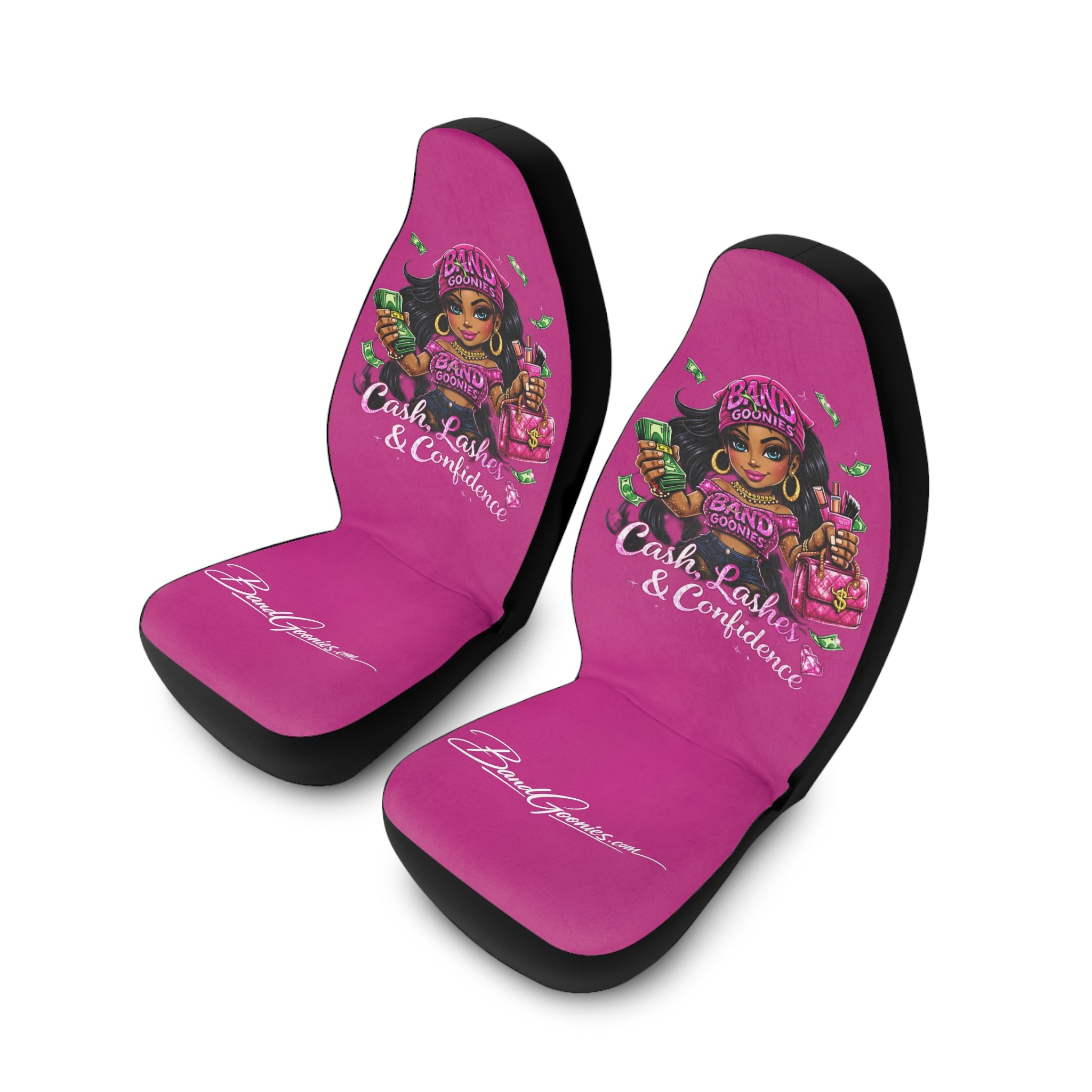 Polyester Car Seat Covers (Pink) | Pink Goonie "Money Mindset"