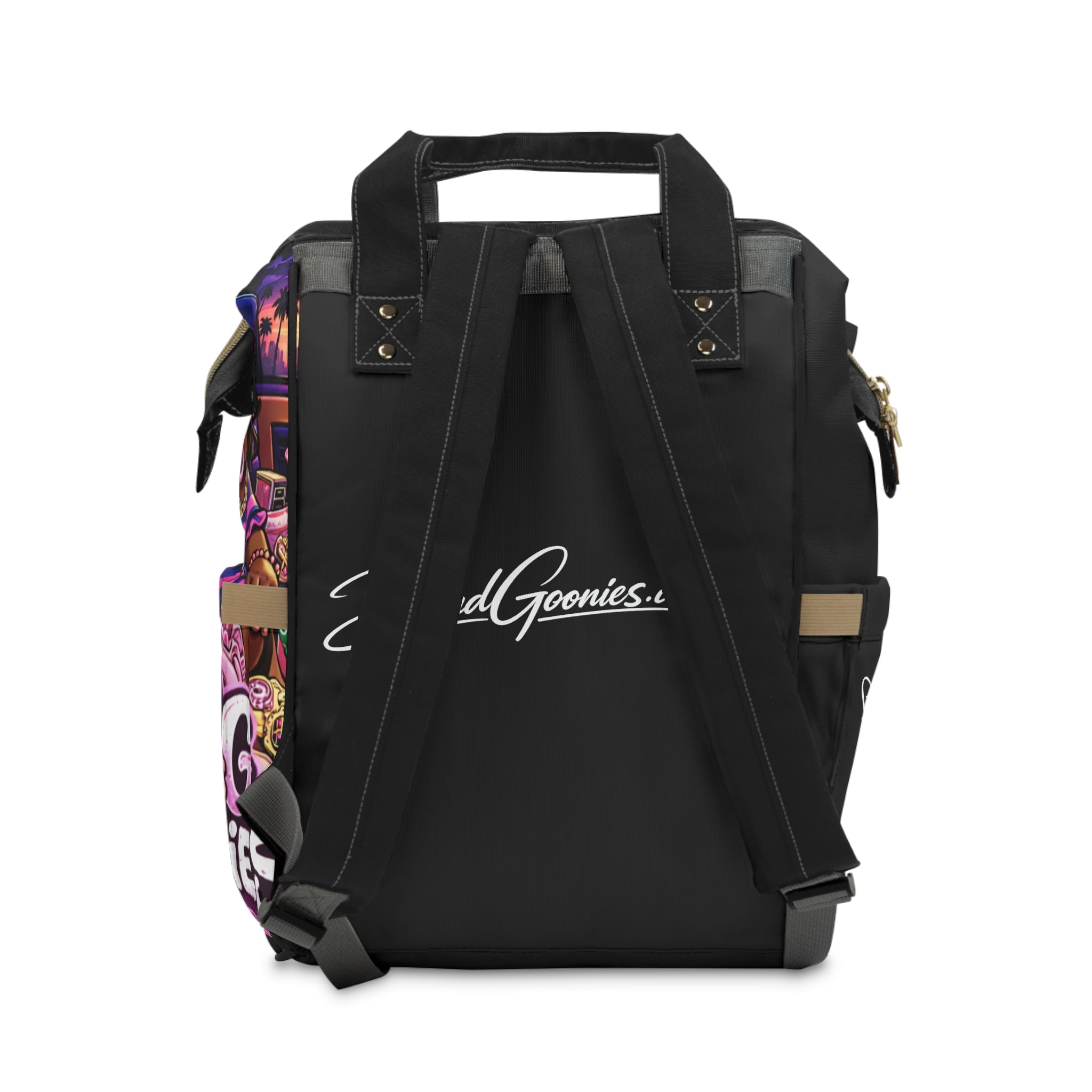 Multifunctional Diaper Backpack (Black) | Pink & Purple BG Babies "Sunroofs & Starbucks"