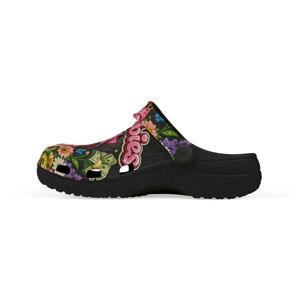 Kid's Foam Clogs (Black) | Pink BG Babies "Flowers & Funds"