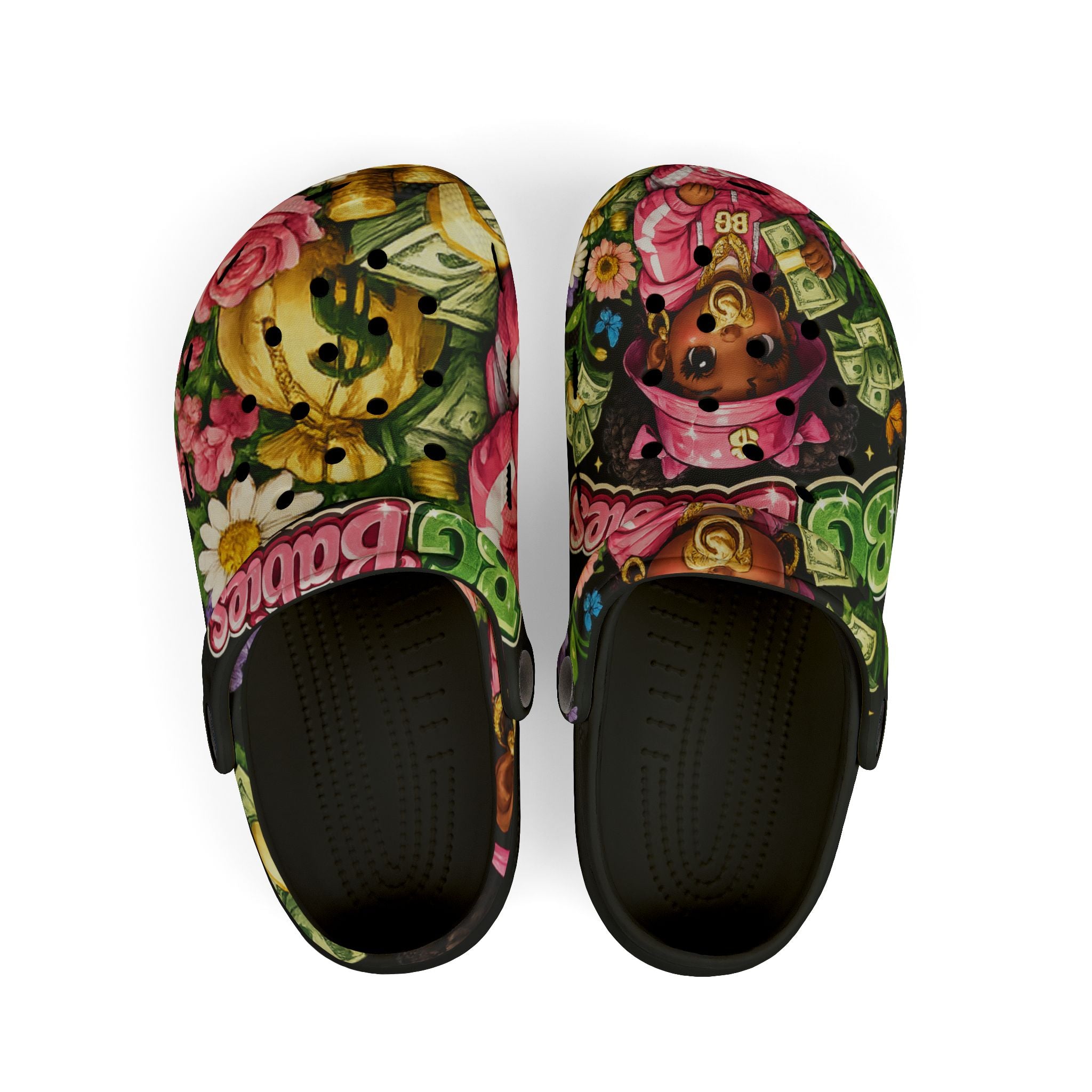 Kid's Foam Clogs (Black) | Pink BG Babies "Flowers & Funds"