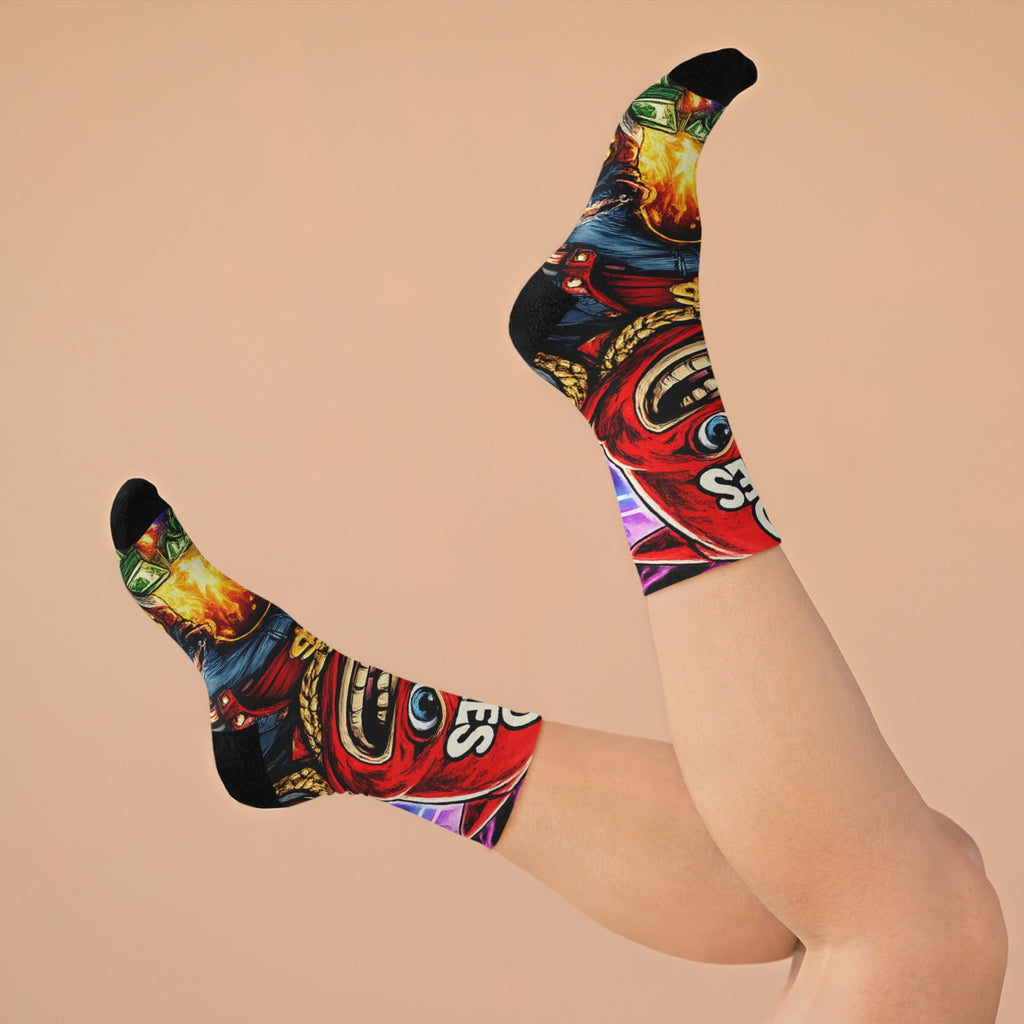 "Feud & Fire" Red Goonie Poly Socks