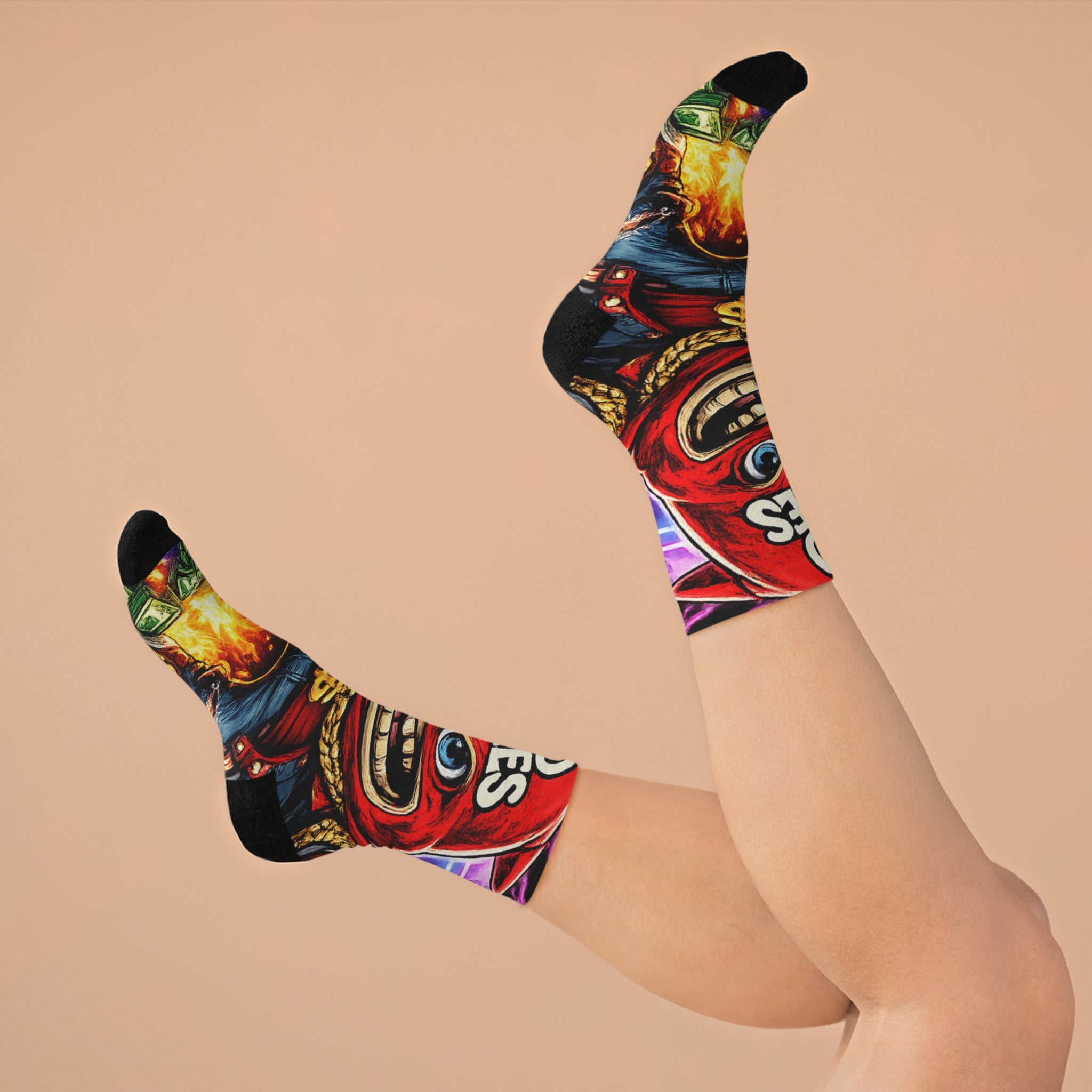 "Feud & Fire" Red Goonie Poly Socks