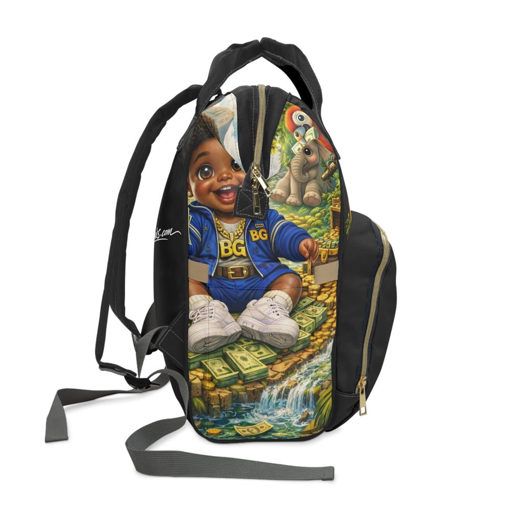 Multifunctional Diaper Backpack (Black) | Safari BG Babies "Parrots & Pape"