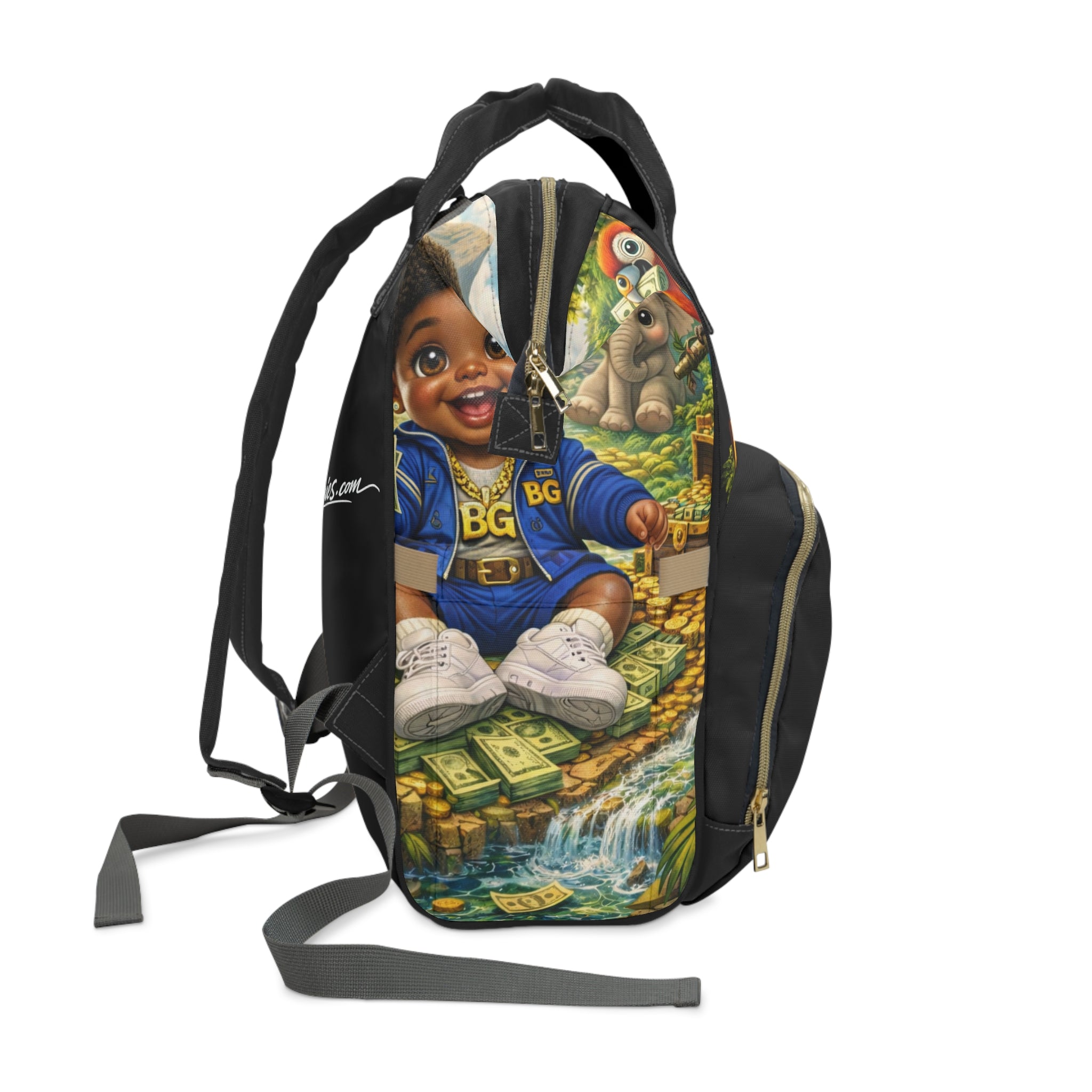 Multifunctional Diaper Backpack (Black) | Safari BG Babies "Parrots & Pape"