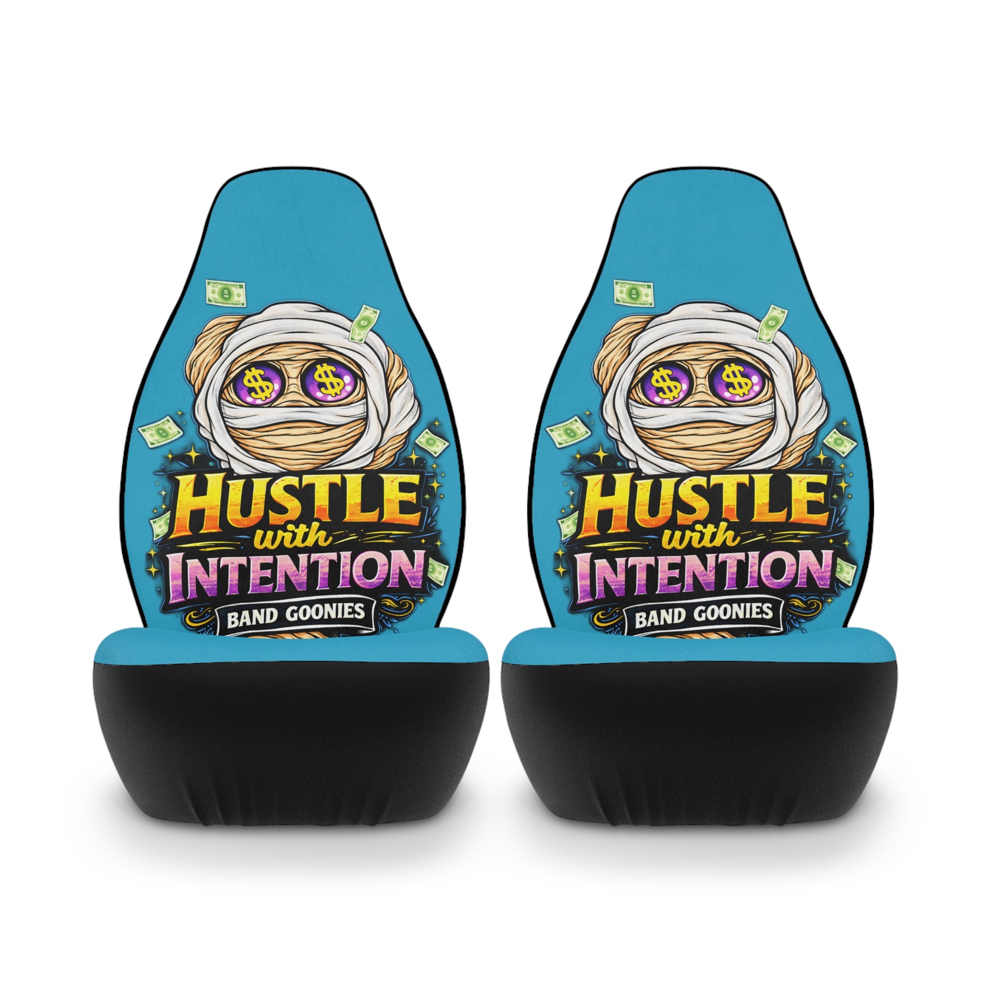 Polyester Car Seat Covers (Turquoise) | OG Goonie "Hustle with Intention"