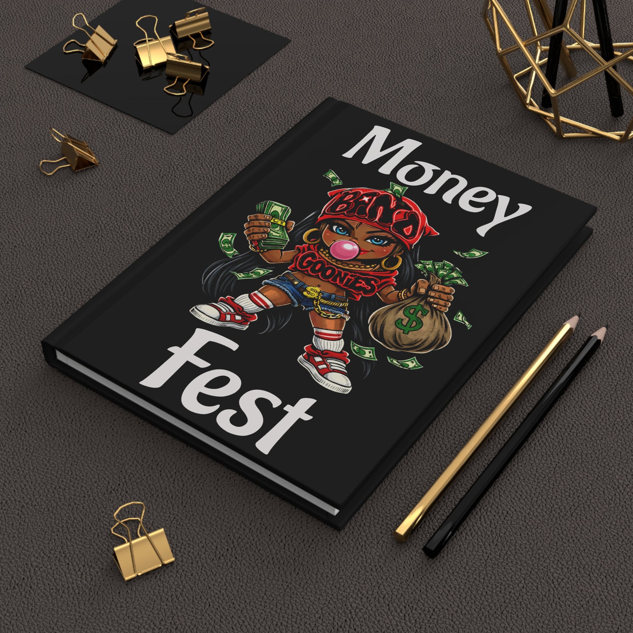 Hardcover Journal Matte Finish | "Money Fest" Red Girl Goonie (75 Sheets)
