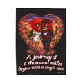 Velveteen Plush Blanket (Black) | Red Goonie Couple "A Journey of a Thousand Miles Begins with a Single Step" (60" x 80")