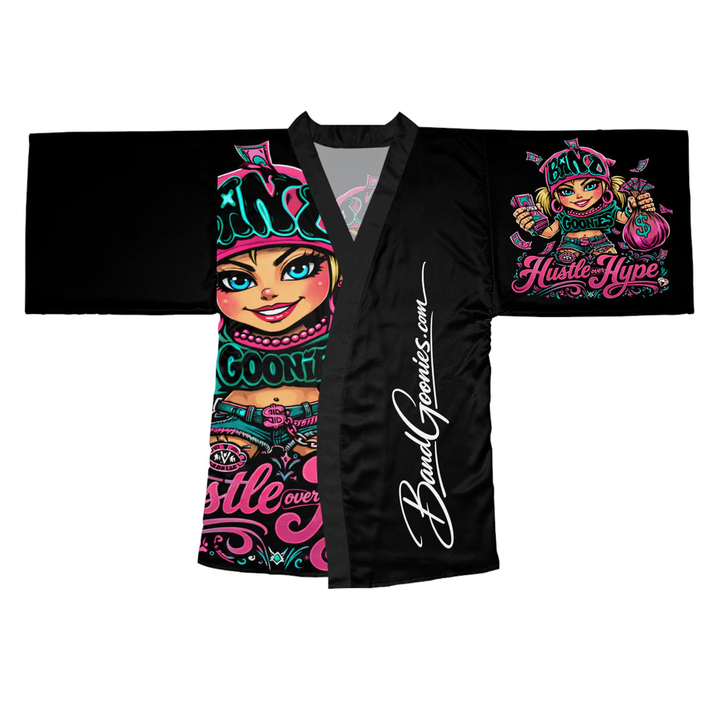 Long Sleeve Robe | Pink & Teal Girl Goonie "Hustle over Hype"