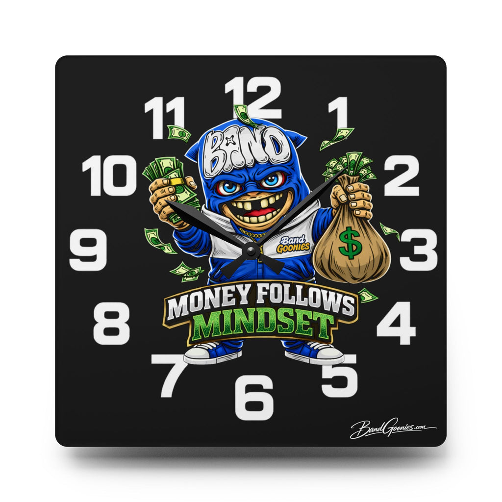Acrylic Wall Clock | Blue Goonie "Money Follows Mindset"