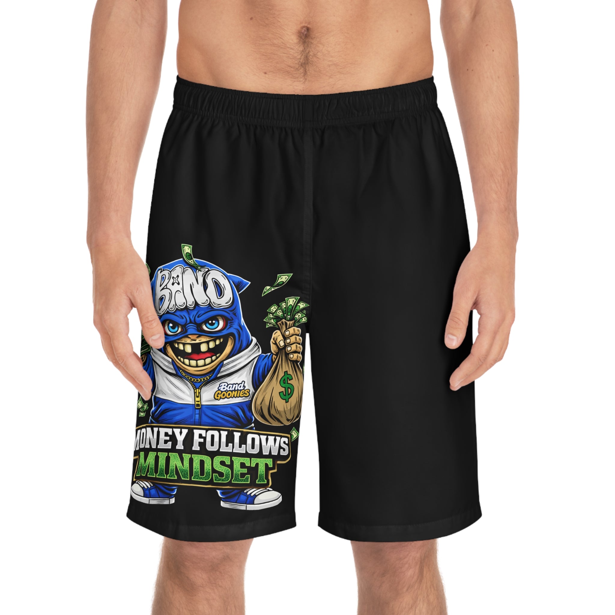Men's Board Shorts | Blue Goonie "Money Follows Mindset"