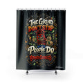 Bathroom Shower Curtains | Red Goonie "The Grind Don't Stop, People Do"