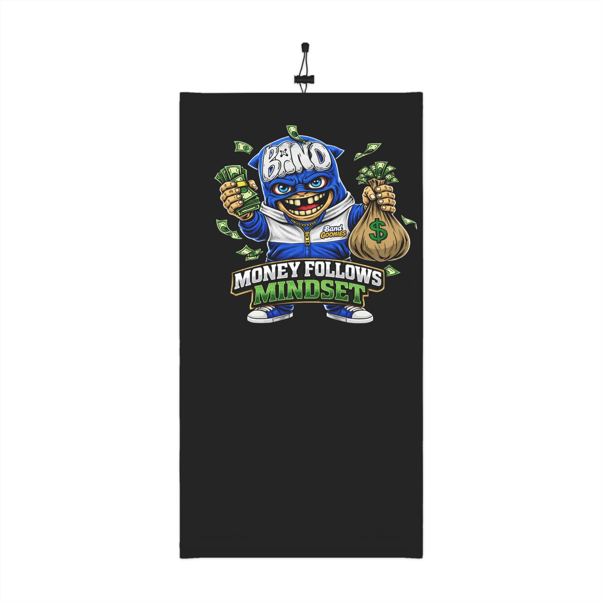 Winter Neck Gaiter with Drawstring | Blue Goonie "Money Follows Mindset"