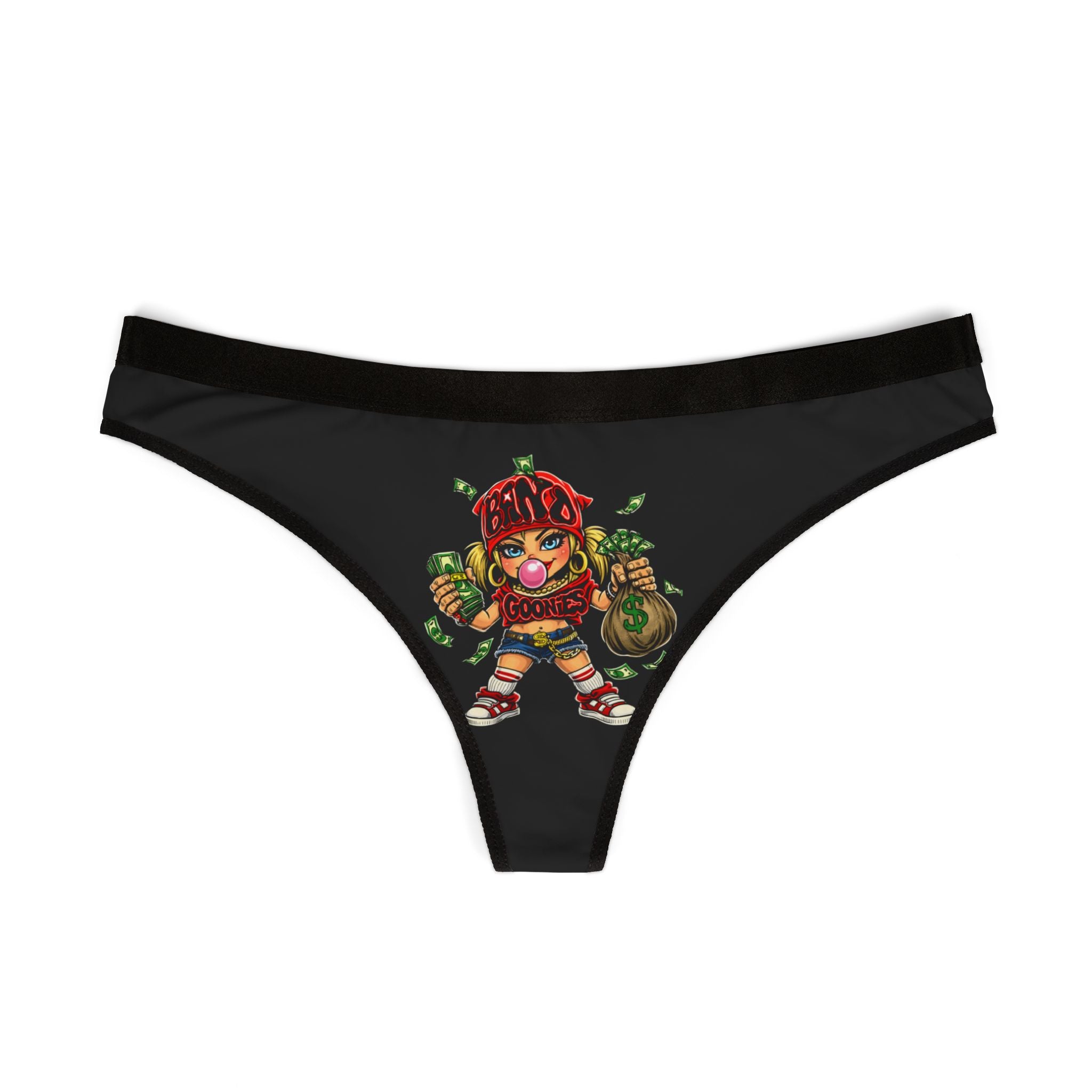 Women's Thongs (Black) | Red Girl goonie "Bubblegum Girl"