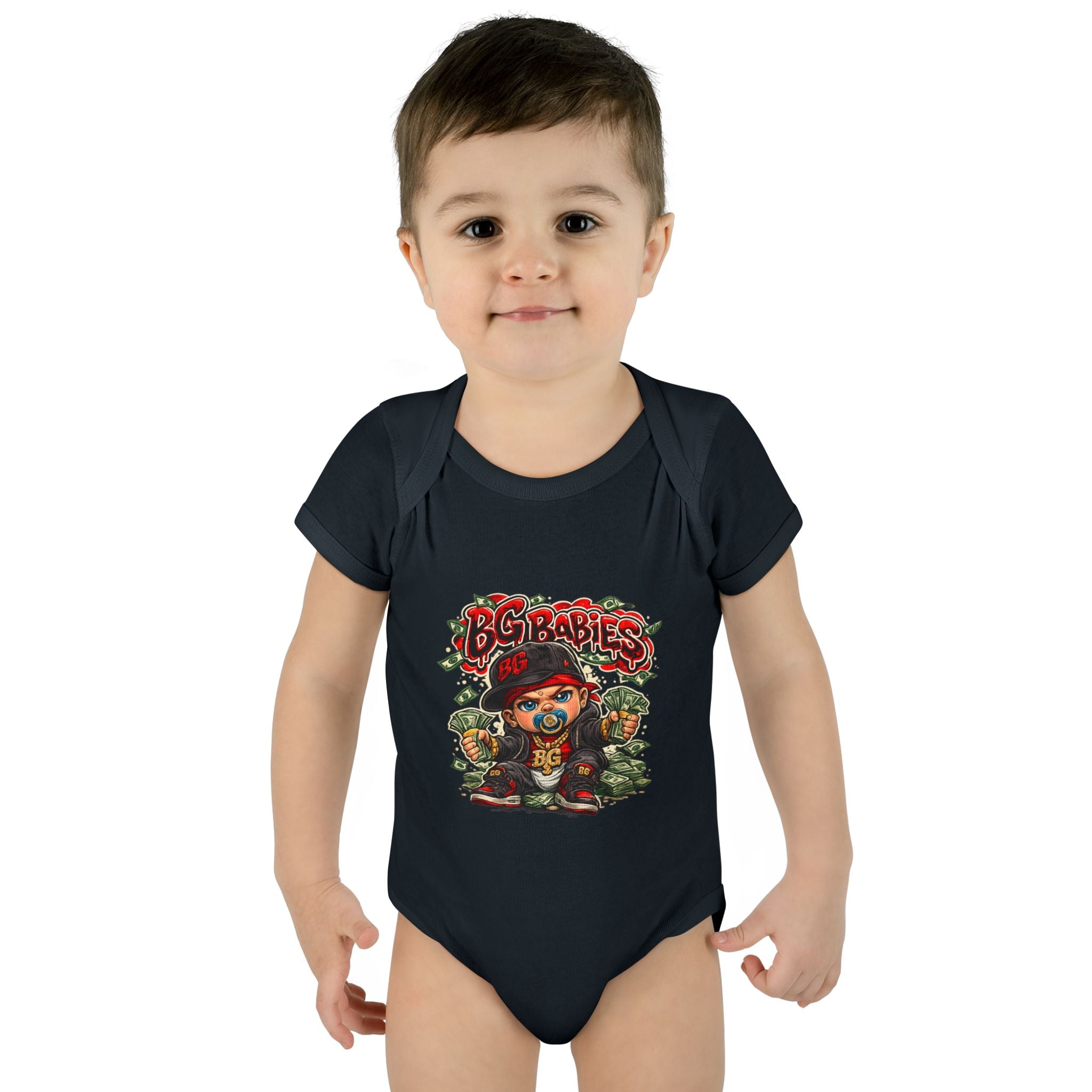 Infant Baby Rib Bodysuit | Red BG Babies "Binky Bling"