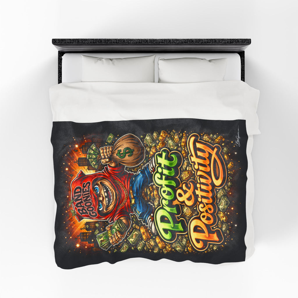 Velveteen Plush Blanket (Black) | Red Goonie "Profit & Positivity" (60" x 80")