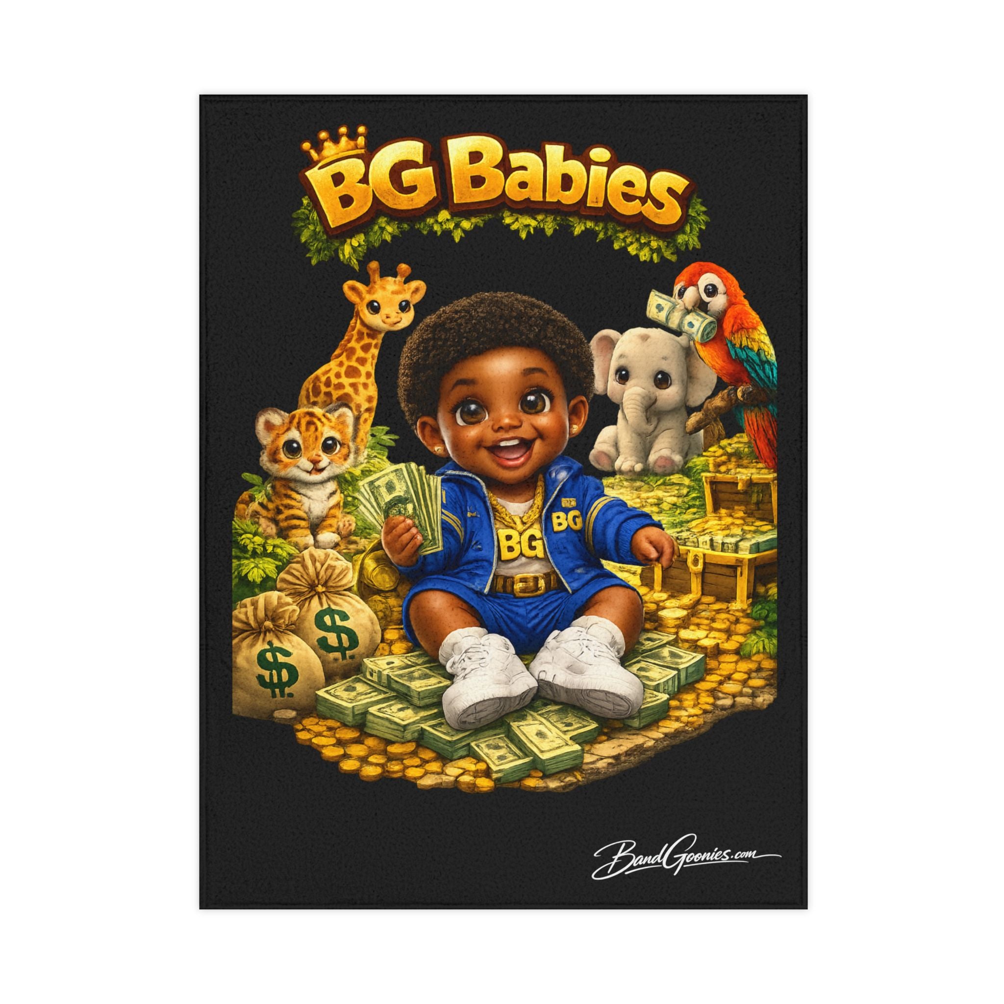 Toddler Blanket (Black) | Safari BG Babies "Parrots & Pape"