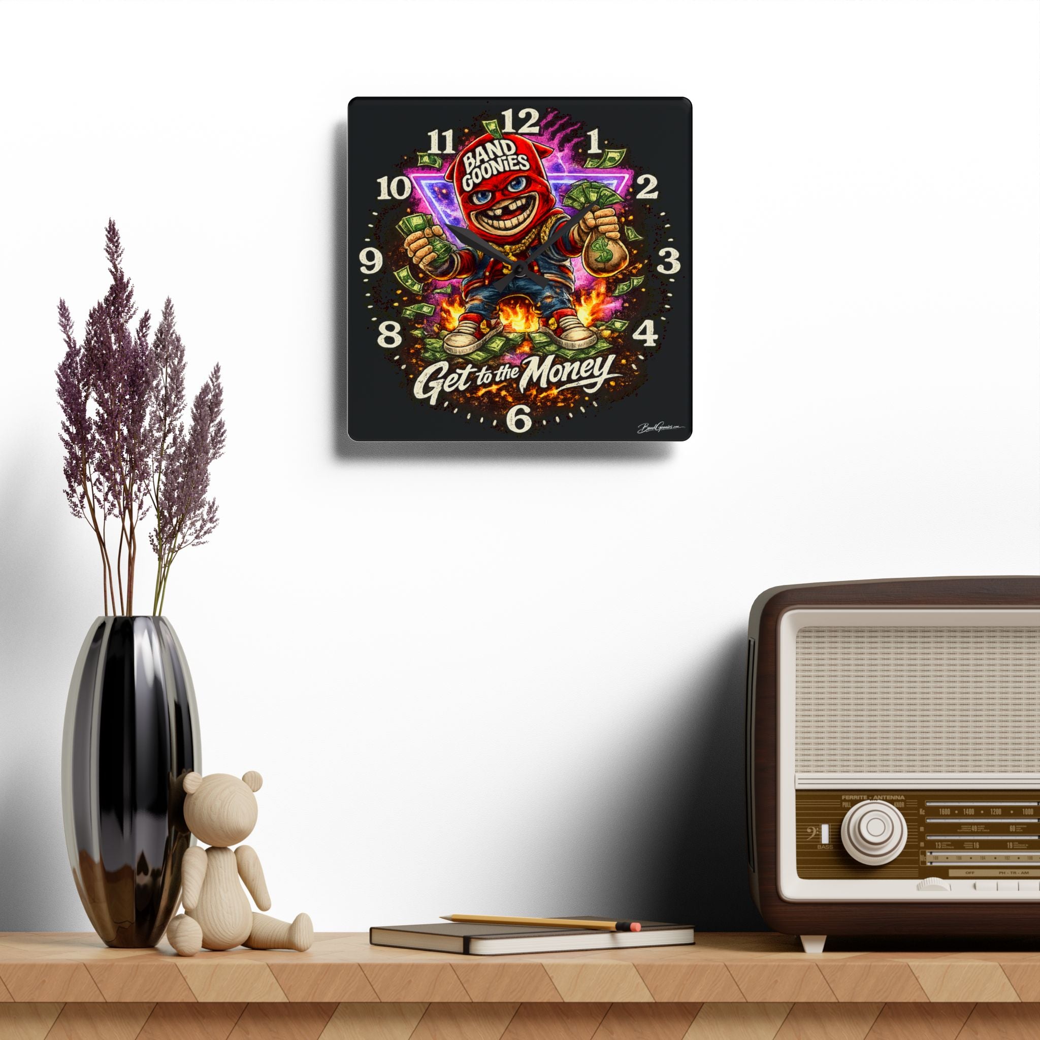 Acrylic Wall Clock | Red Band Goonie "Get to the Money"