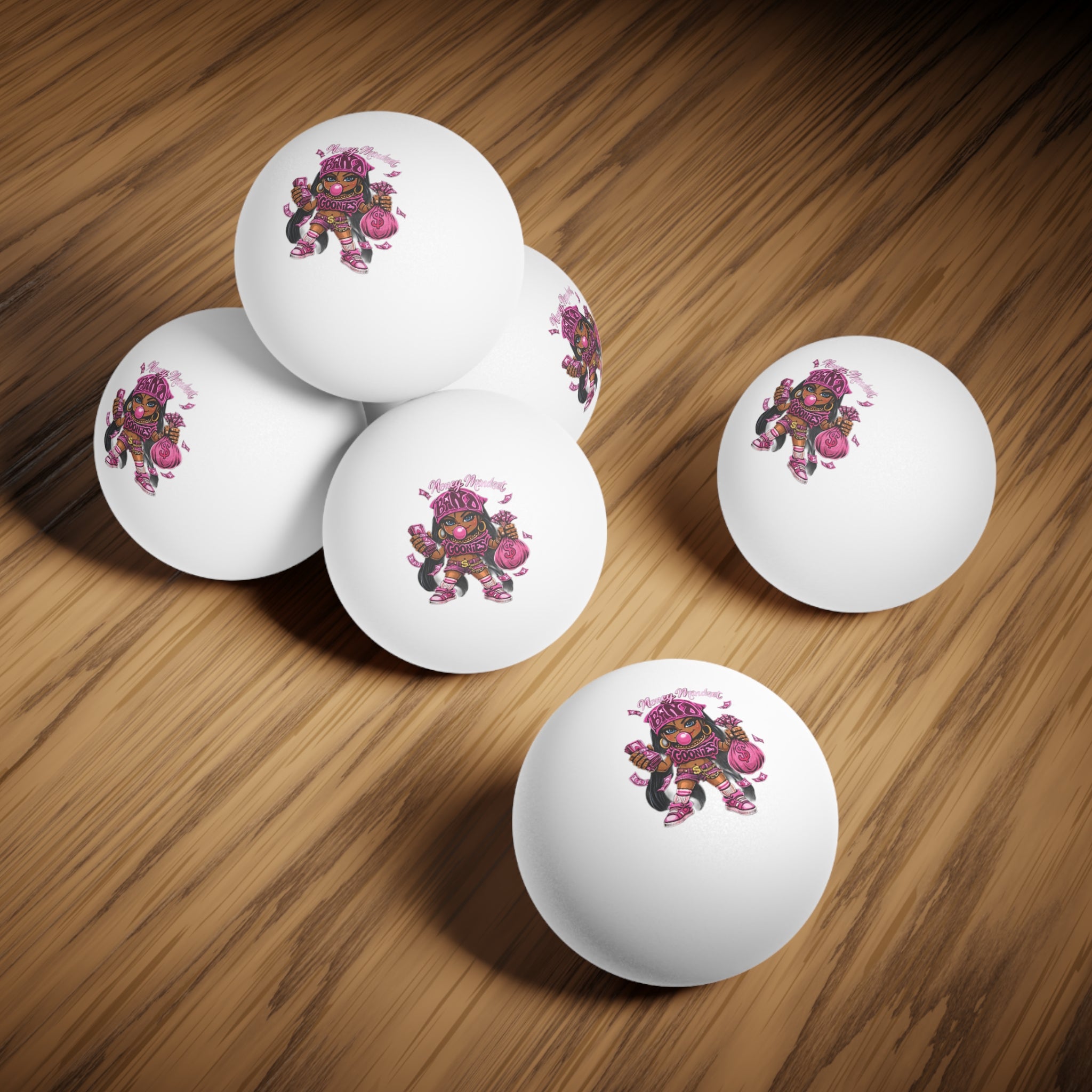 Ping Pong Balls, 6 pcs | Pink Girl Goonie "Money Mindset"