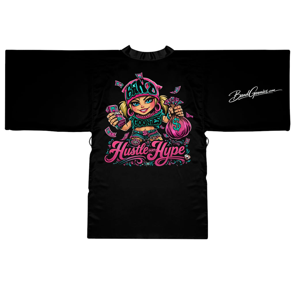 Long Sleeve Robe | Pink & Teal Girl Goonie "Hustle over Hype"