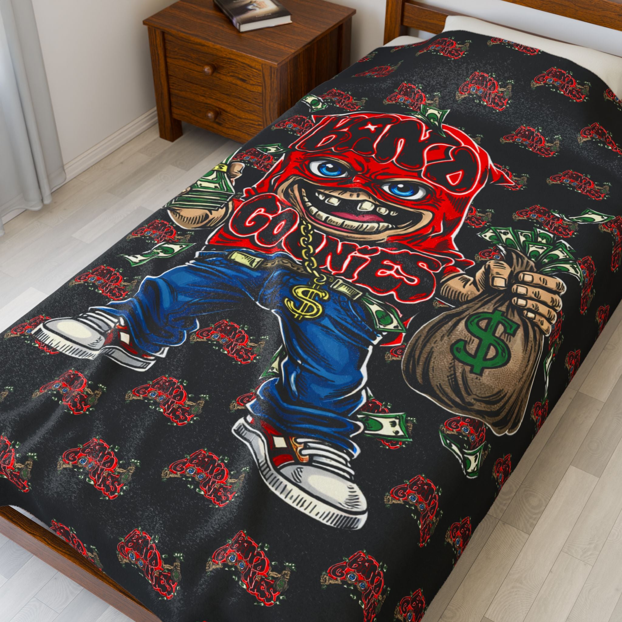 Velveteen Plush Blanket | Black & Red