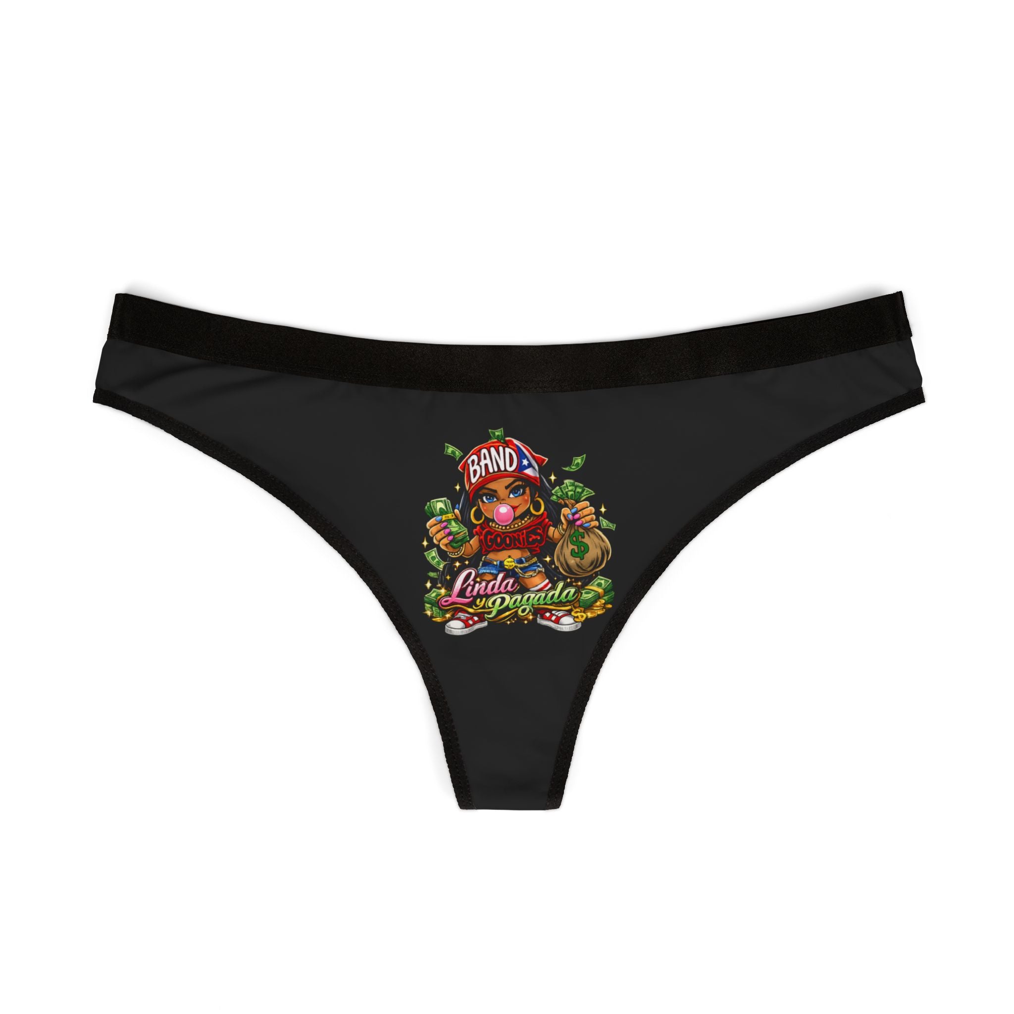 Women's Thongs (Black) | Red Girl goonie "Linda y Pagada"