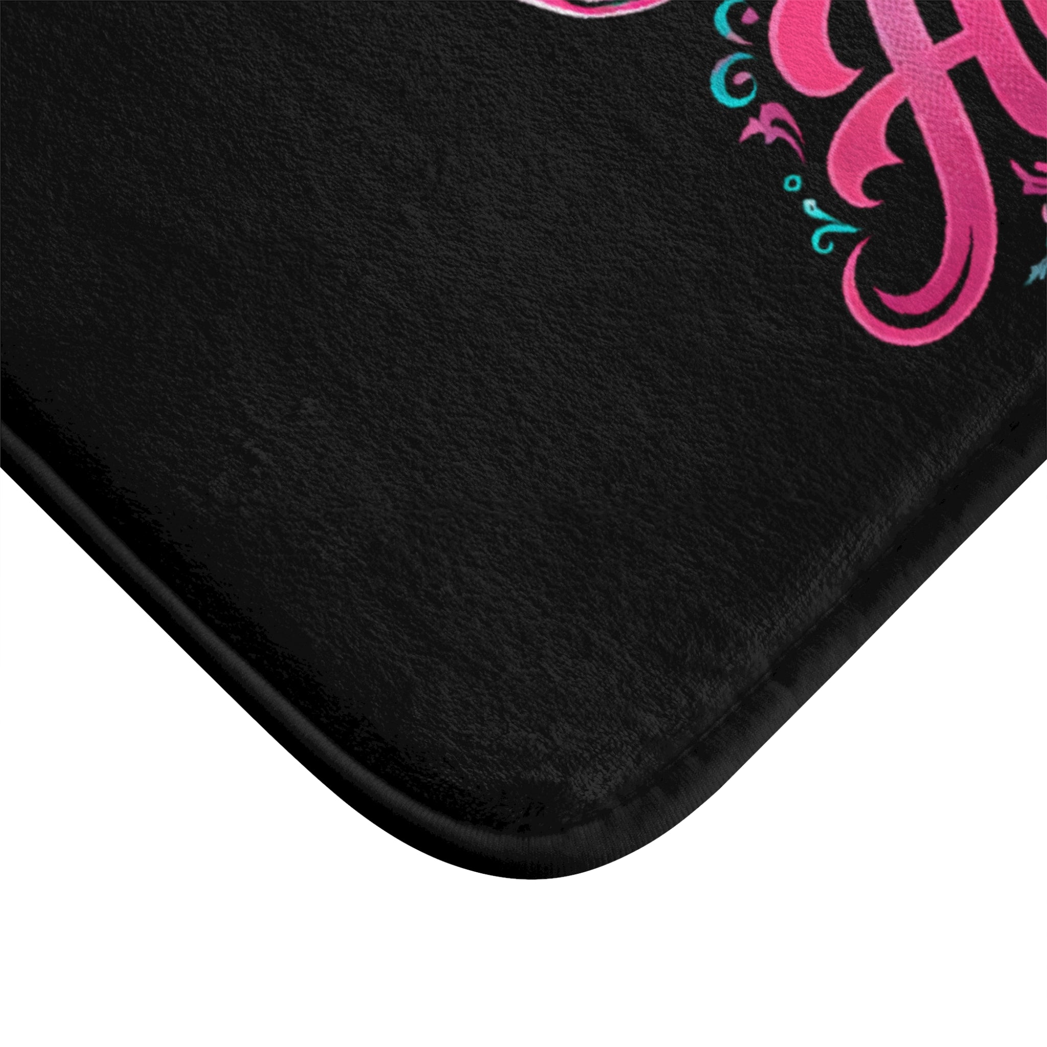 Bathroom Shower Mat | Pink & Teal Girl Goonie "Hustle over Hype"