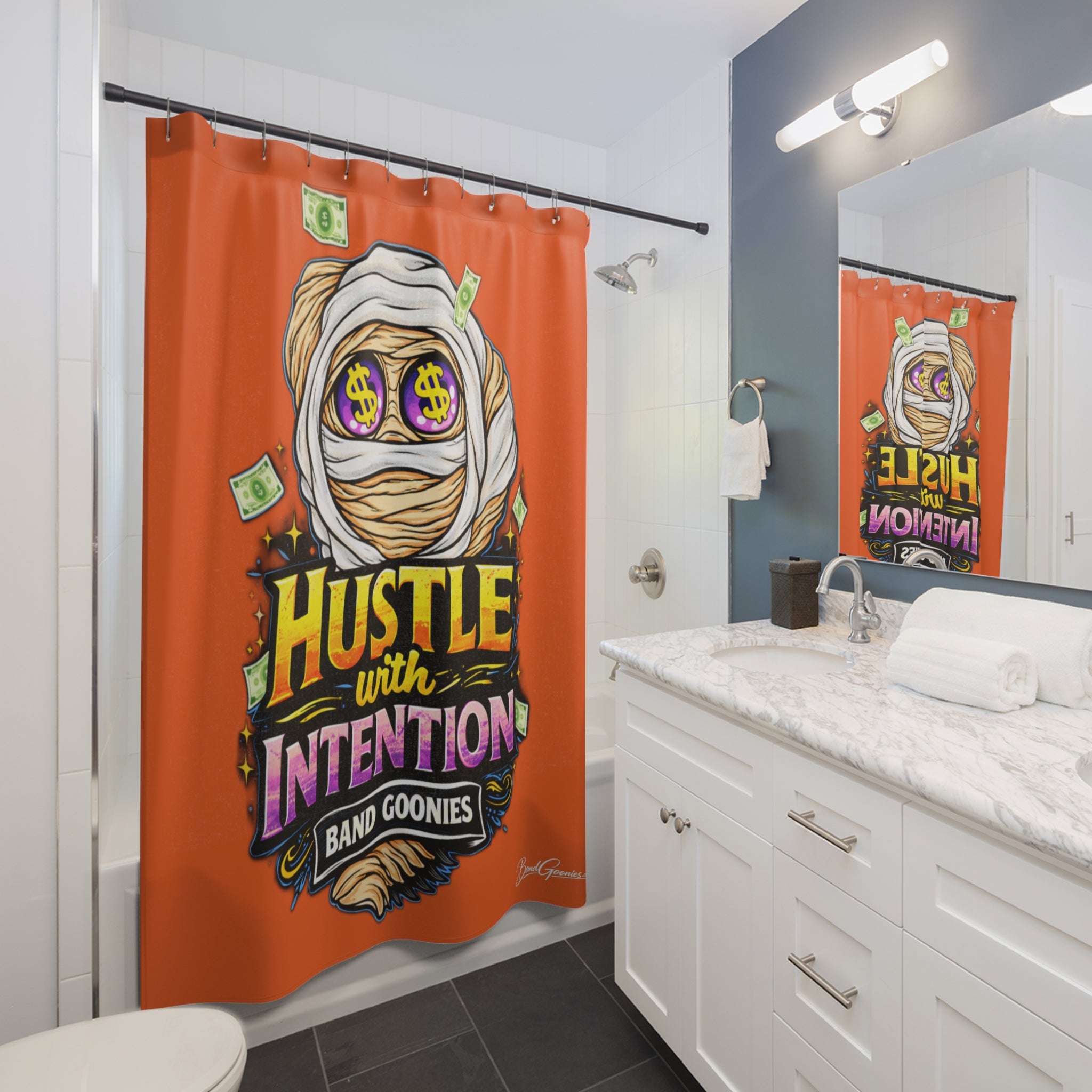 Bathroom Shower Curtain | OG Goonie "Hustle with Intention"