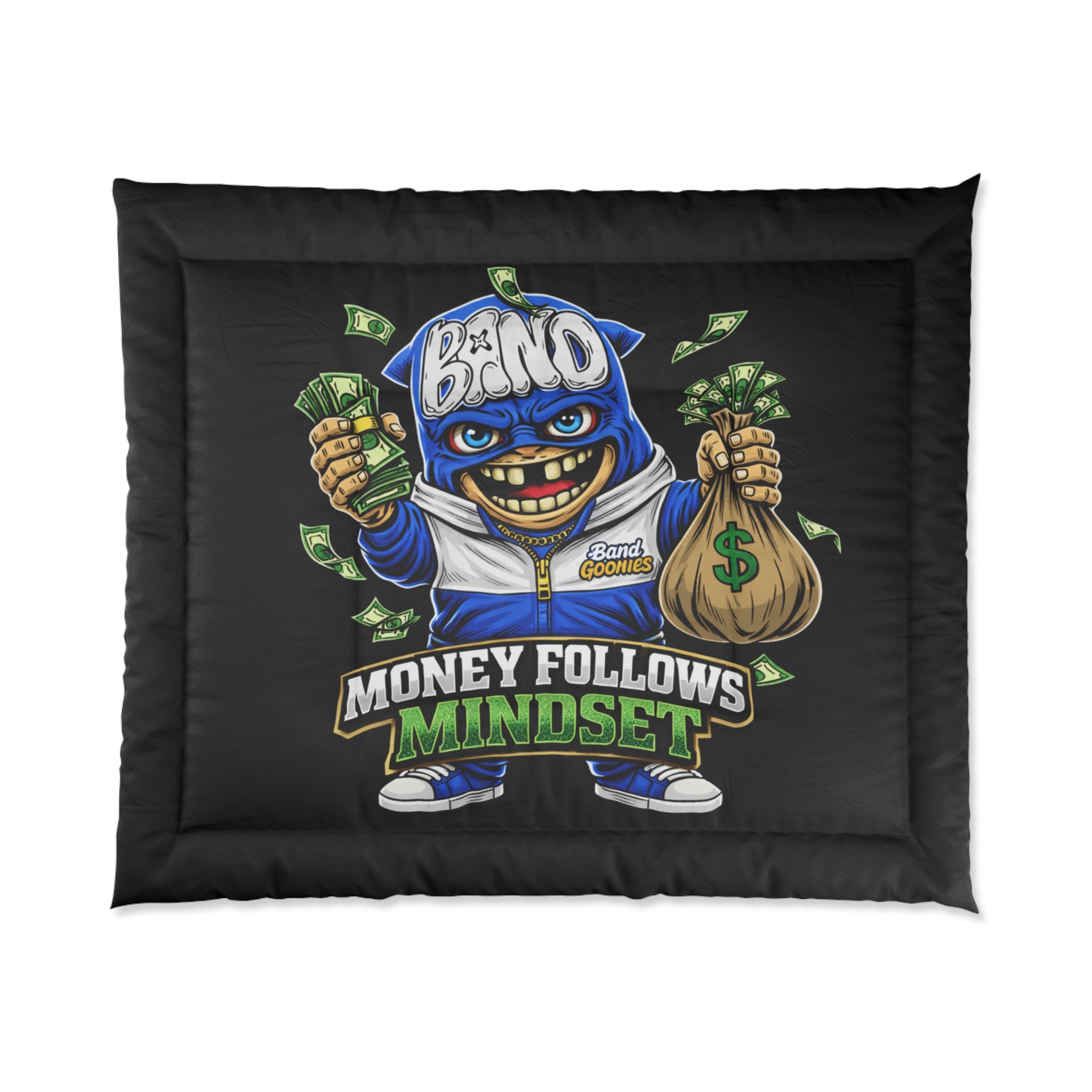 Comforter | Blue Goonie "Money Follows Mindset"