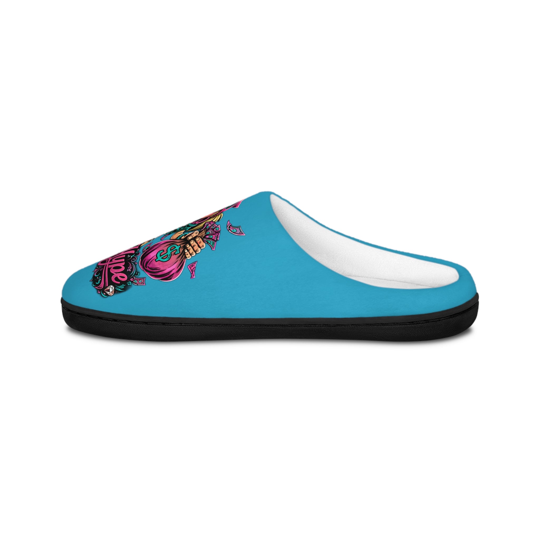 Men's Indoor Slippers | Pink & Teal Girl Goonie "Hustle over Hype"