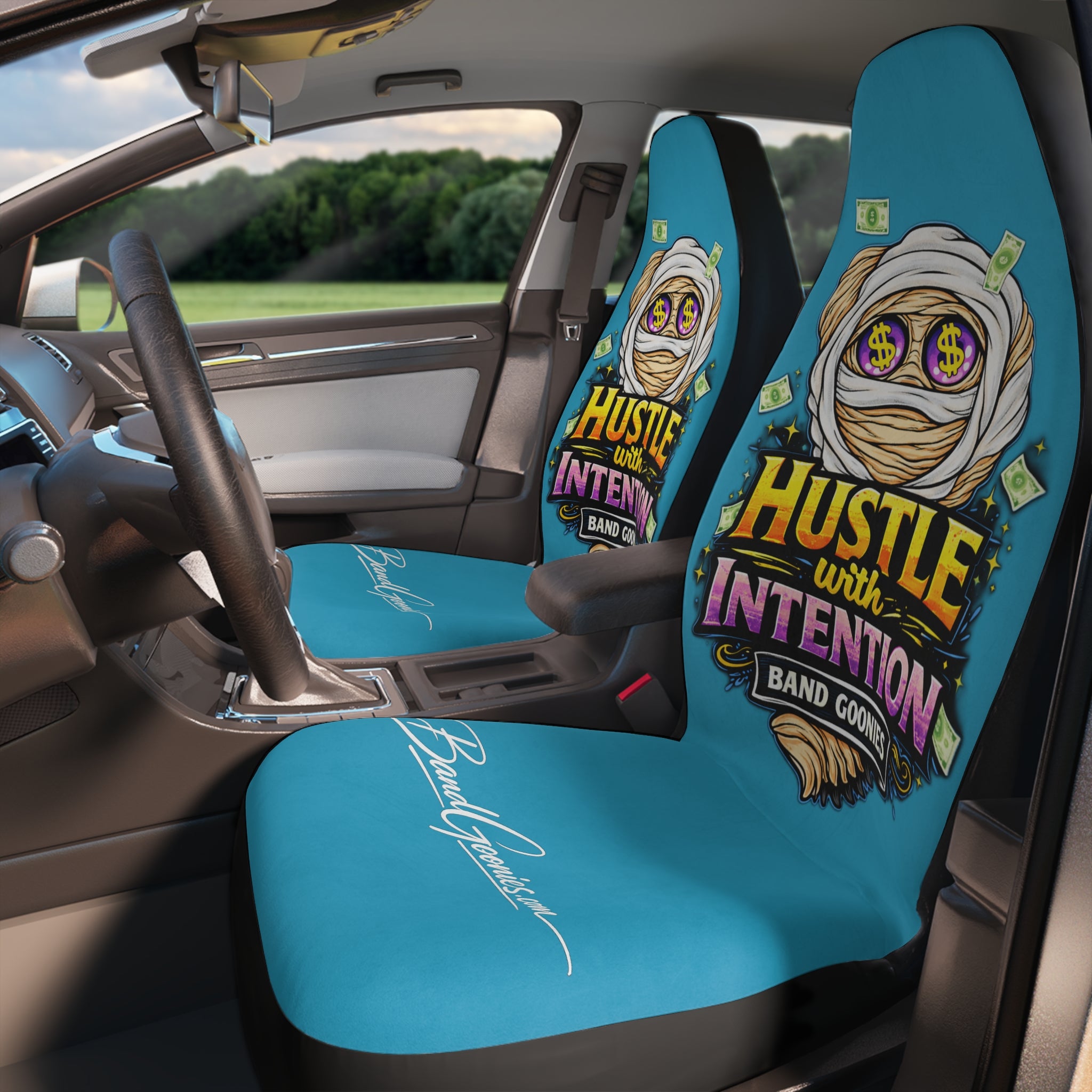 Polyester Car Seat Covers (Turquoise) | OG Goonie "Hustle with Intention"