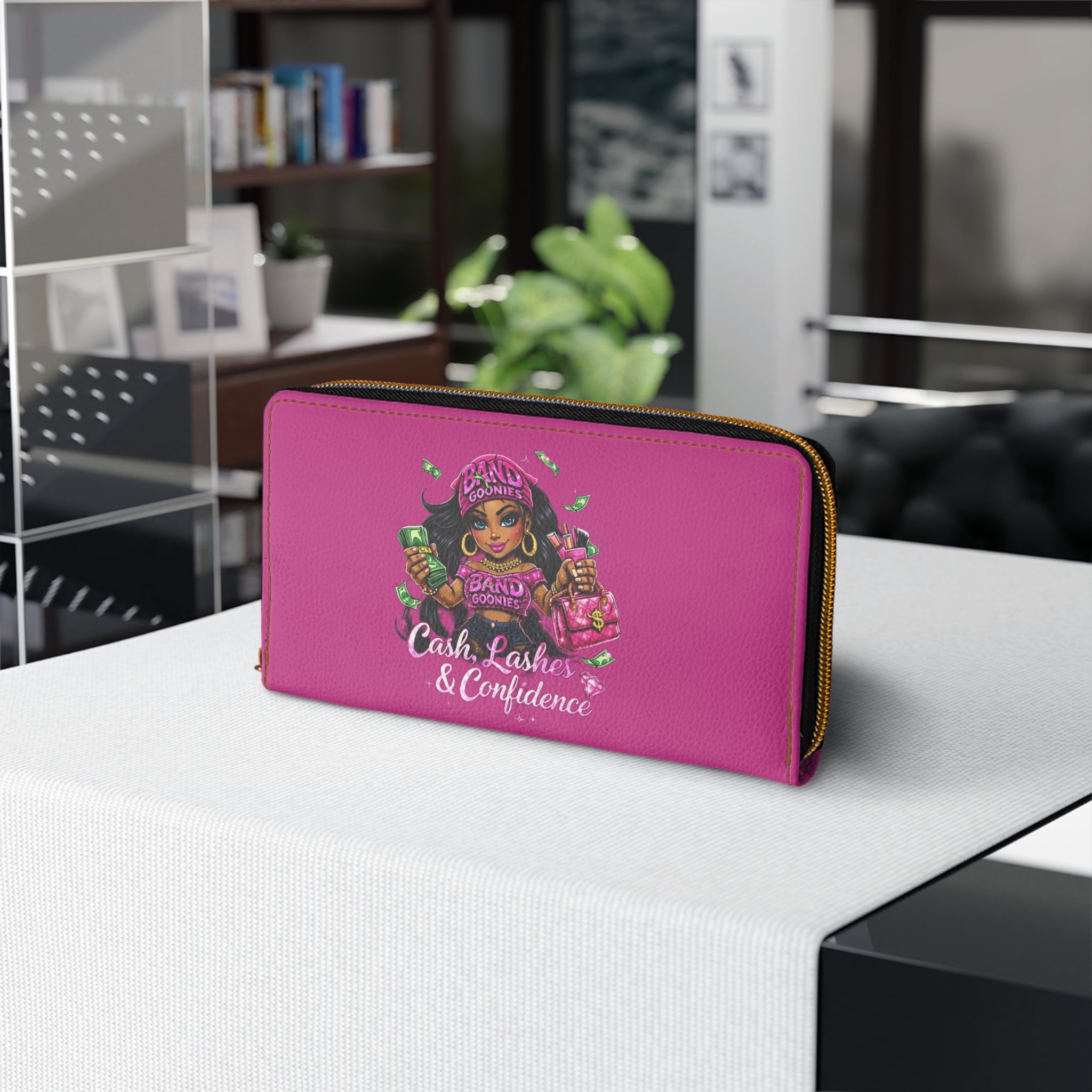 Zipper Wallet | Pink Girl Goonie "Cash, Lashes & Confidence"